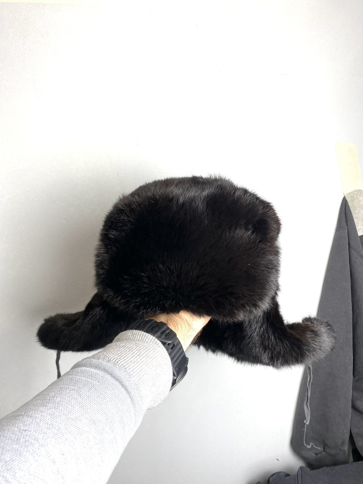Vintage Vintage Soviet Era Black Fur Ushanka Trapper Hat Winter Cap Size ONE SIZE - 10 Thumbnail