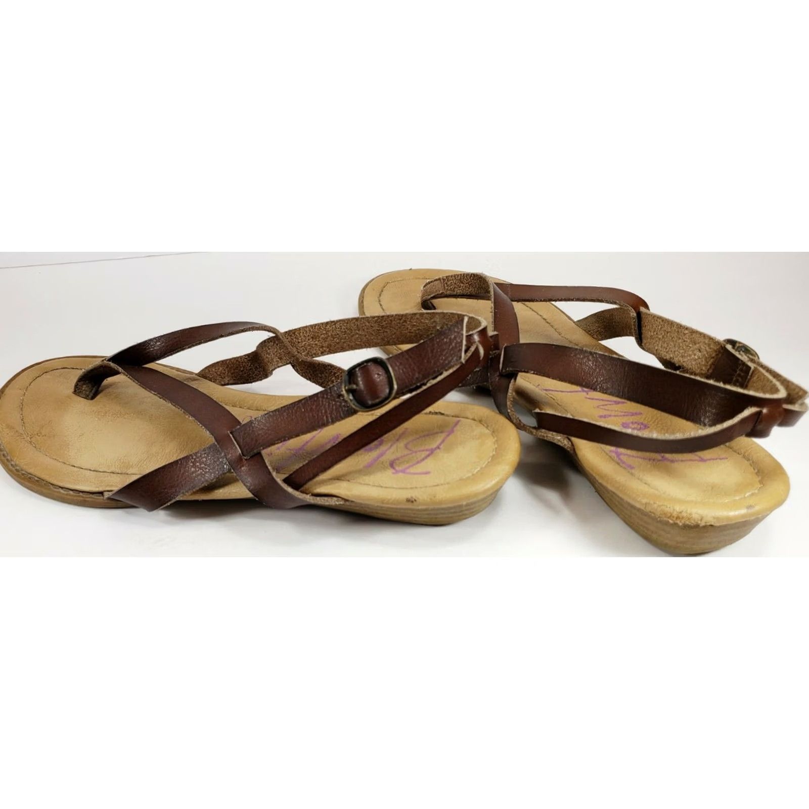 Vintage Blowfish Strappy Flat Sandal Brown Leather Slingback Women's 8.5M Size US 9 / IT 39 - 7 Thumbnail