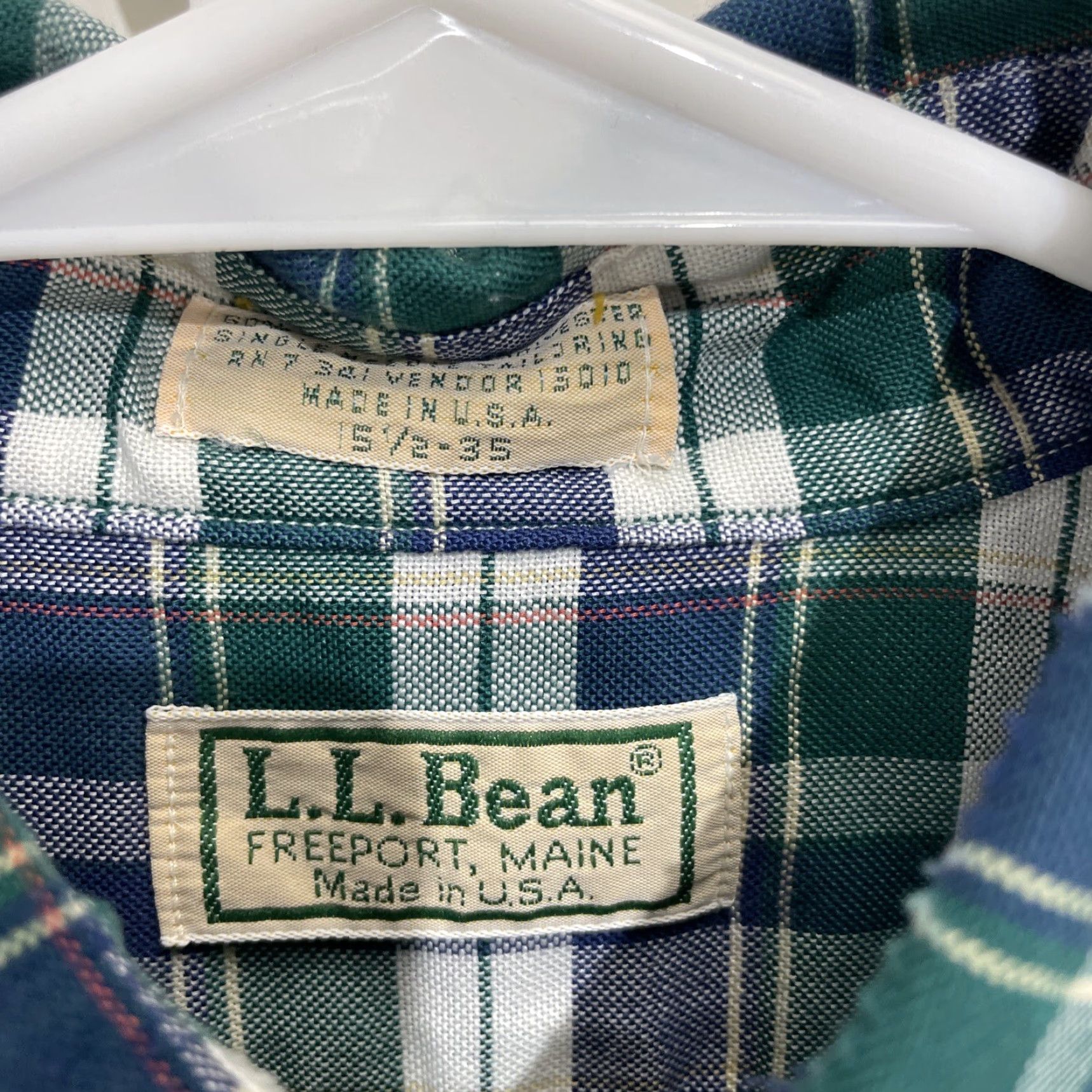 Vintage VINTAGE LL Bean 15 1/2 35 Green Blue Plaid Single Needle Tailored Shirt USA Size US L / EU 52-54 / 3 - 2 Thumbnail