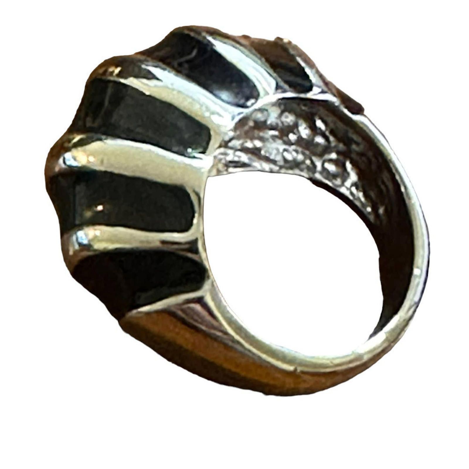 Vintage Premier Designs Silvertone and Black Domed Ring Size ONE SIZE - 1 Thumbnail