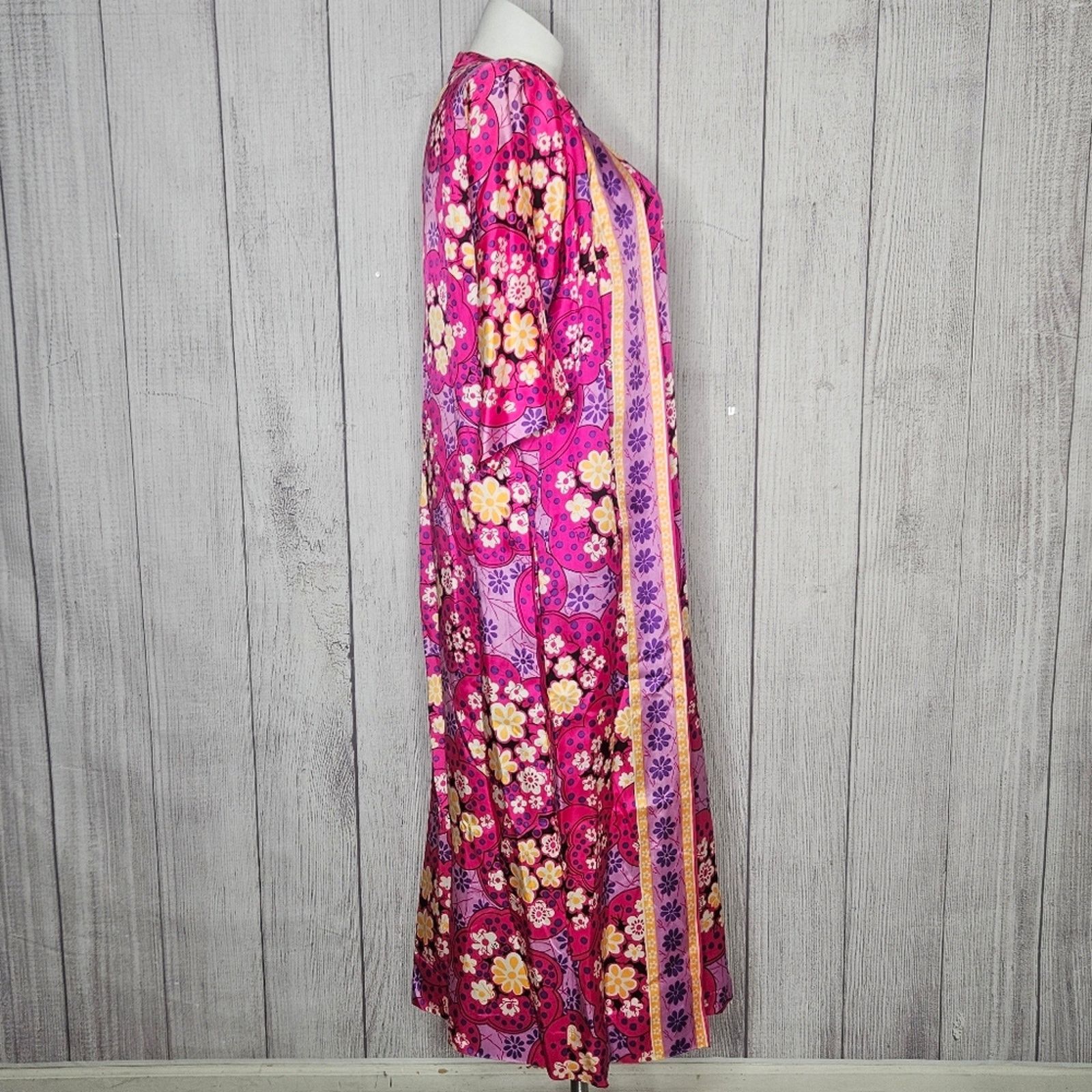 Vintage 60s Lane Bryant Psychedelic Bright Pink Floral Groovy Kaftan Size L / US 10 / IT 46 - 6 Thumbnail