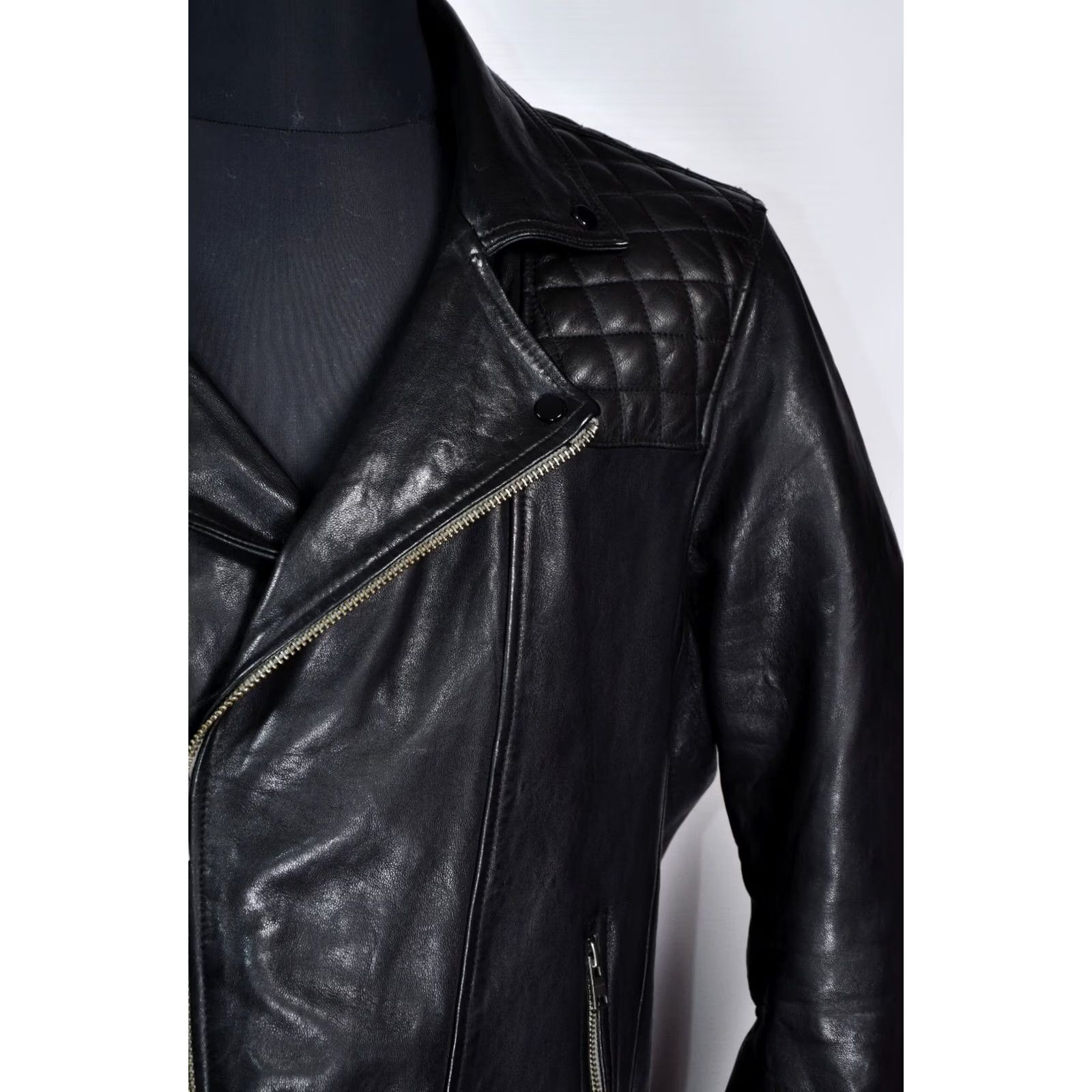 Allsaints All Saints Conroy Jacket Mens XXL Leather Biker Zip Black 100% Lamb Leather Vintage No? Size US XXL / EU 58 / 5 - 3 Thumbnail
