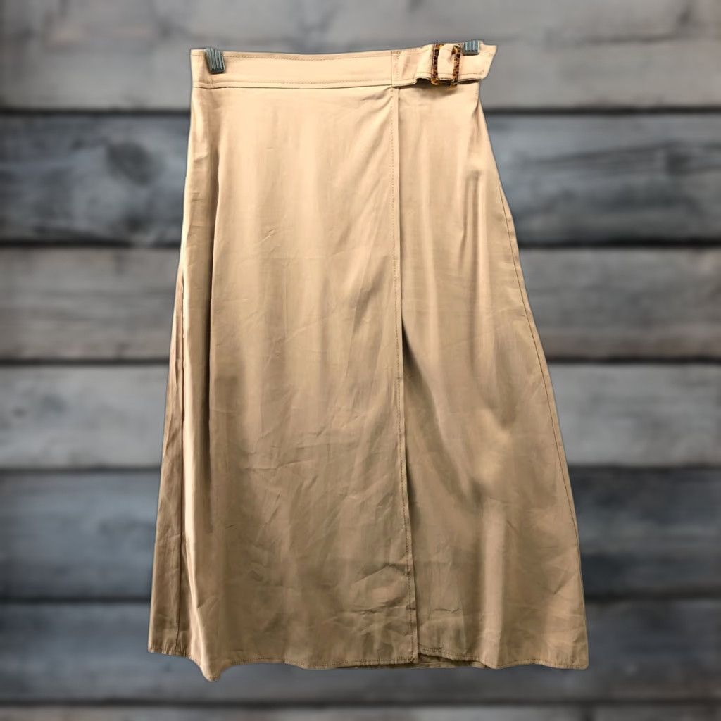 Vintage Max Studio Midi Skirt Womens XS Beige Faux Wrap Buckle Lightweight A-Line Size 26" / US 2 / IT 38 - 1 Thumbnail