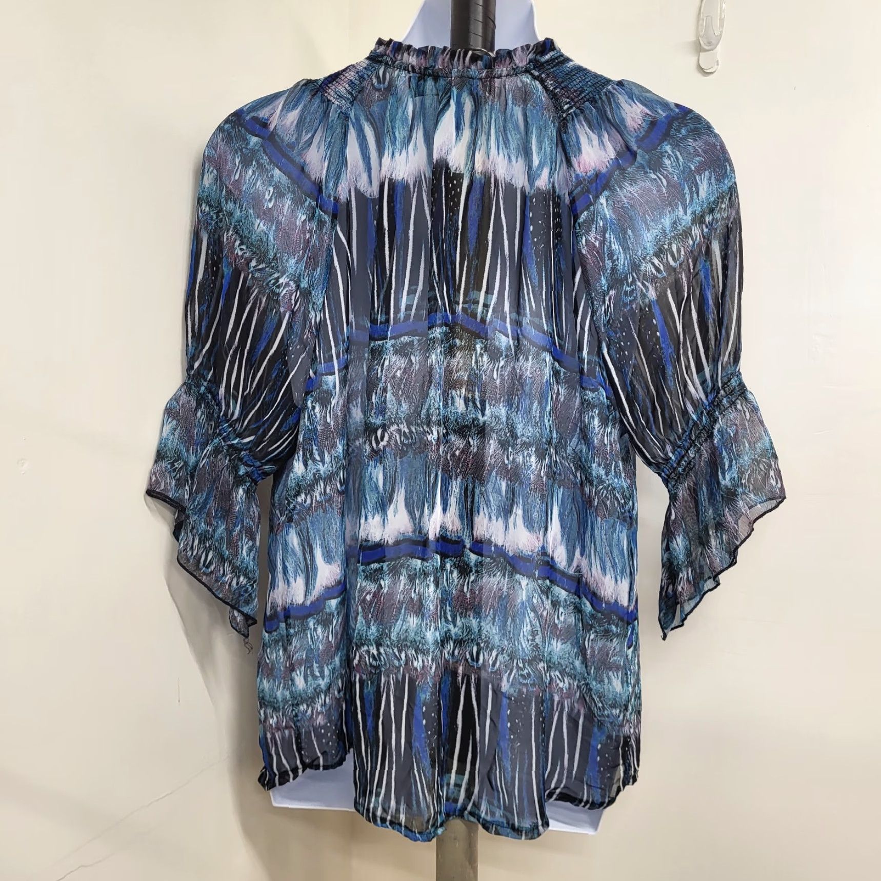 Mango Urban Mango Shirt Women's 2X Blue Multicolor Boho Abstract Sheer Blouse Size XXL / US 16-18 / IT 52-54 - 7 Thumbnail