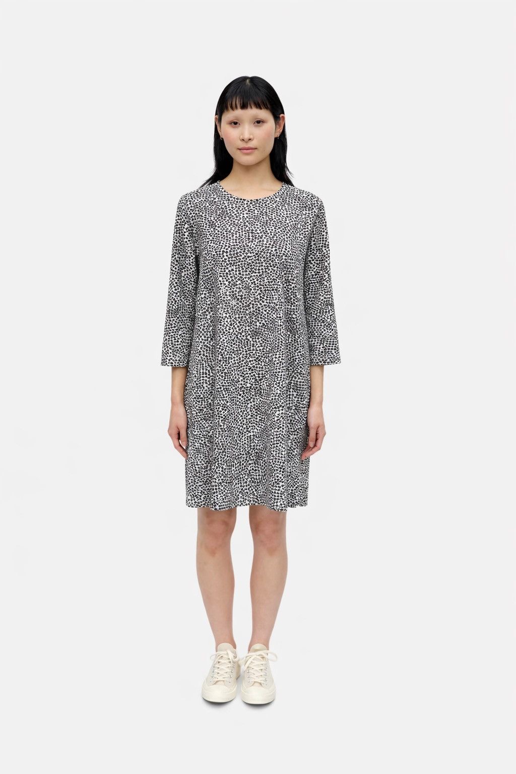 Marimekko Marimekko Womens Cotton Dress Black White Pattern 3/4 Sleeve Size M / US 6-8 / IT 42-44 - 1 Thumbnail