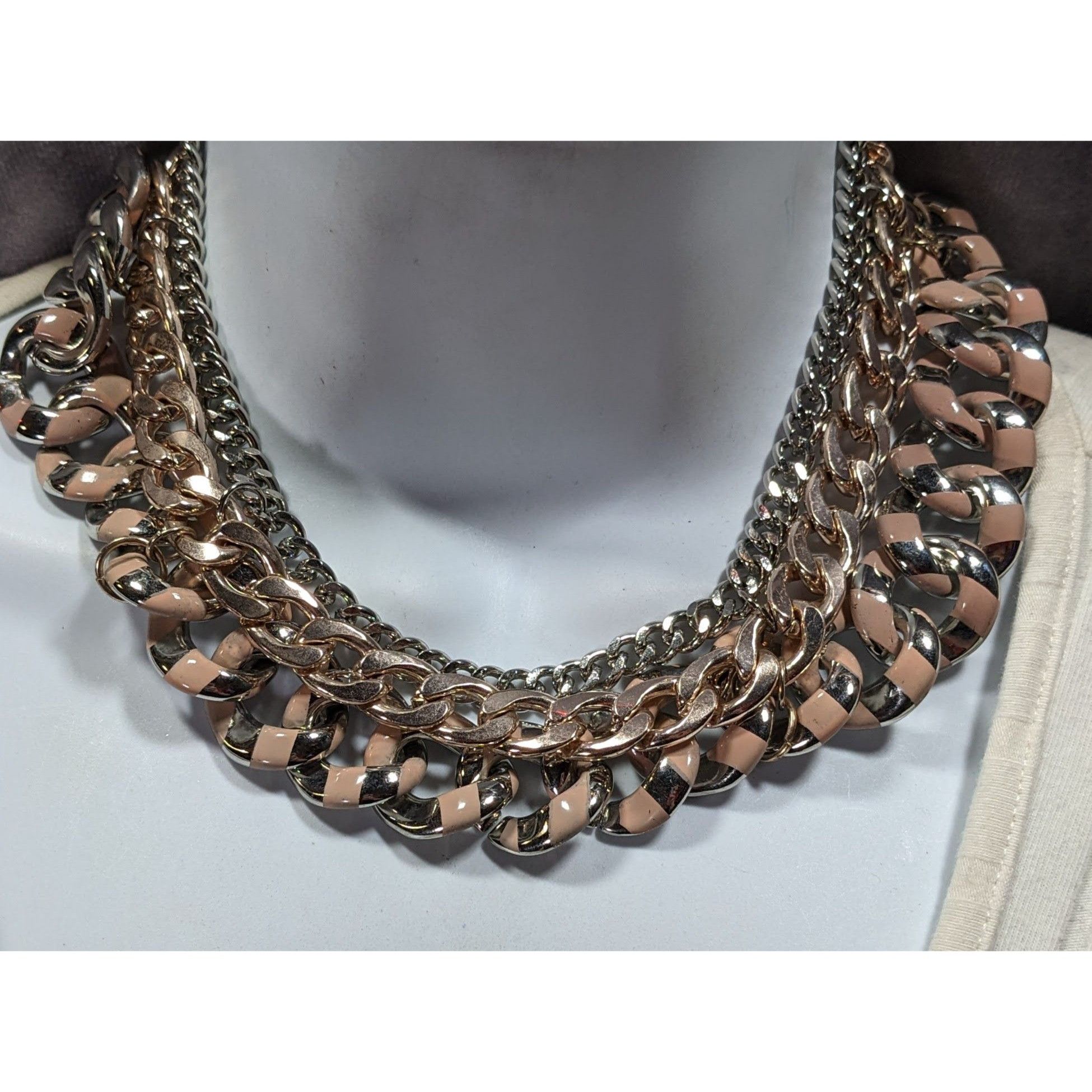Other Metallic Statement Necklace Silver And Gold Tone With Pink P Size ONE SIZE - 4 Thumbnail