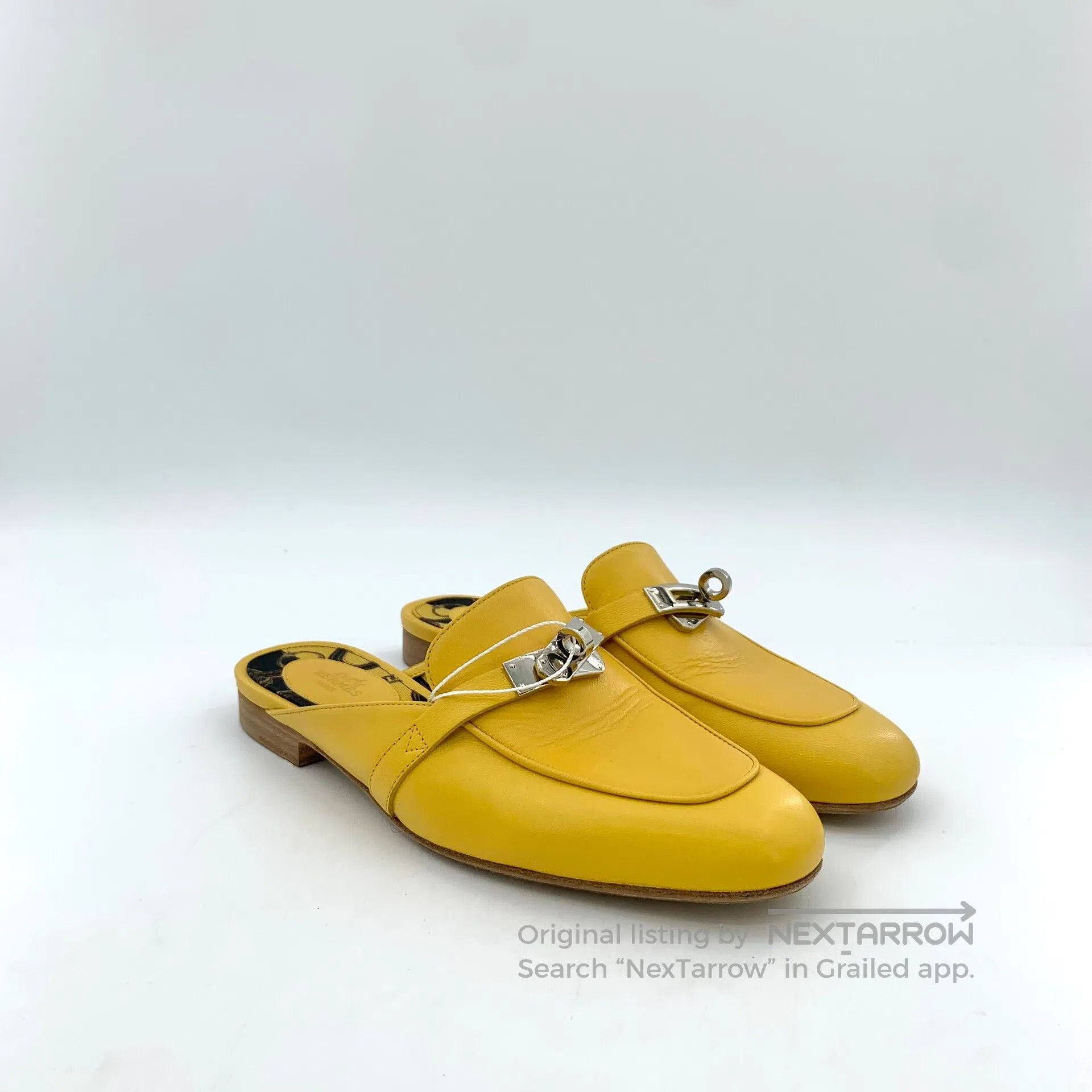 Hermes Hermes Yellow Round Toe Buckle Leather Mule Sandals| Size US 5.5 / IT 35.5 - 2 Thumbnail