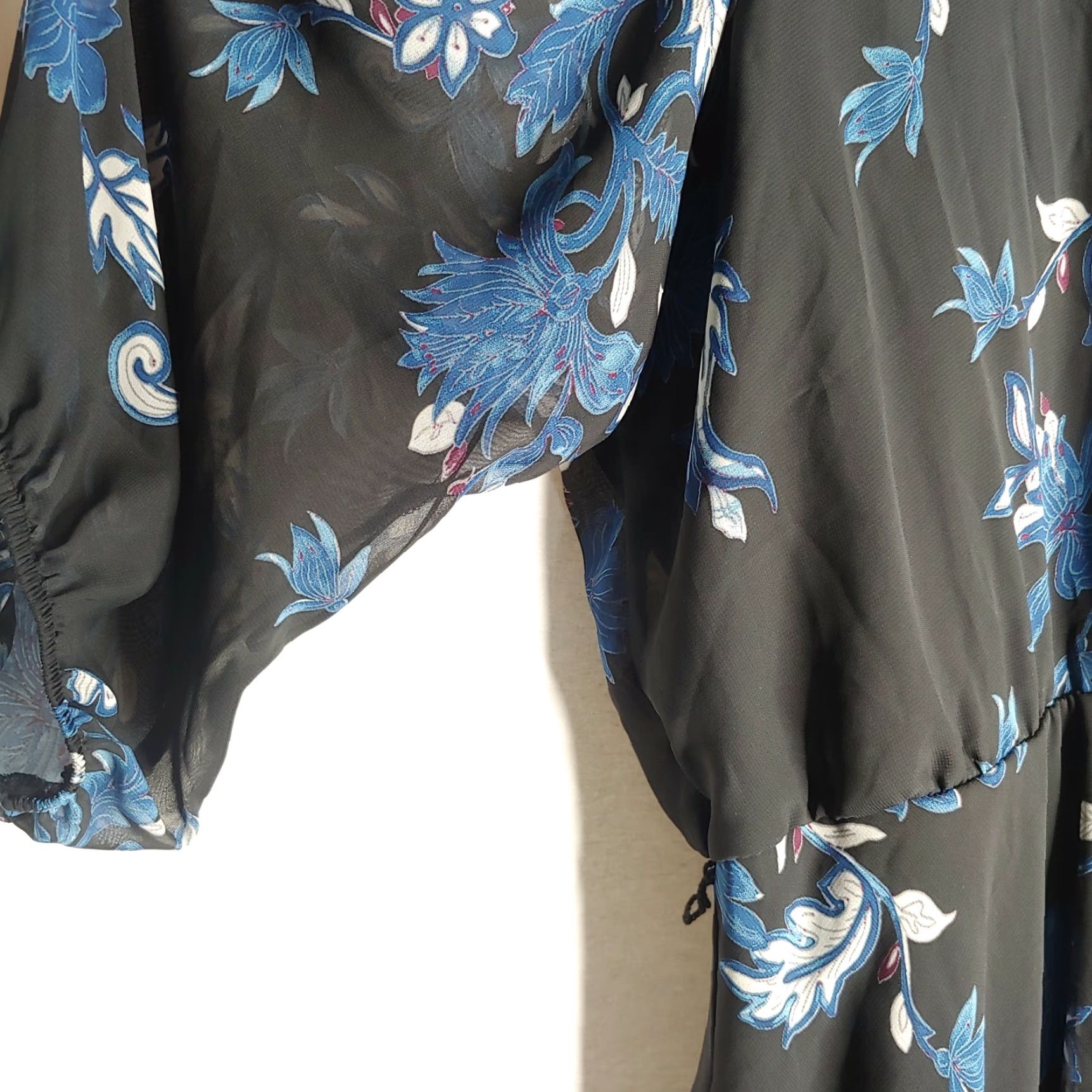 Vintage Lane Bryant Dress Women 22 Black Blue Floral Sheer Long Sleeve Party Ruffle Keyhole Blouson Womens Size 3XL / US 20-22 - 6 Thumbnail