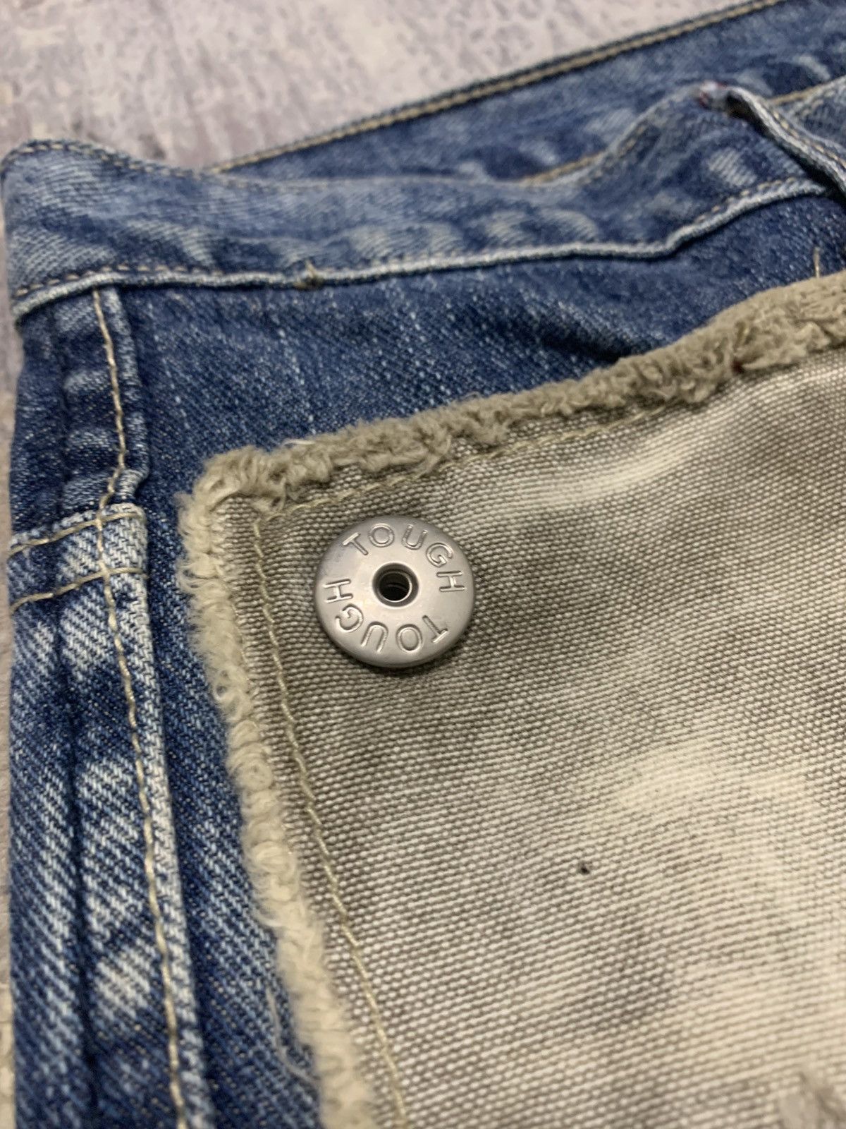 If Six Was Nine VINTAGE TOUGH JEANSMITH PATCHWORK DISTRESSED DENIM Size US 31 - 8 Thumbnail
