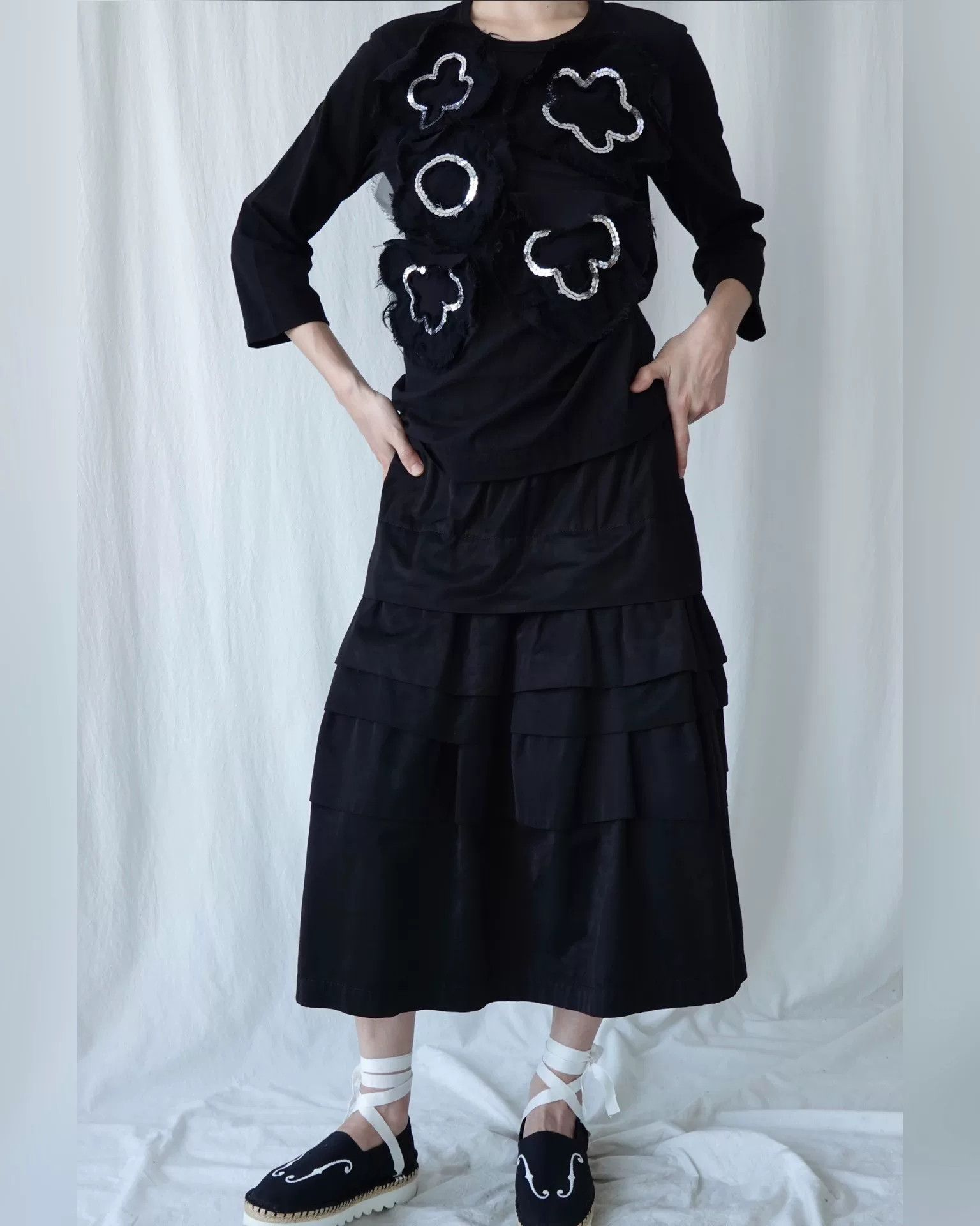 Comme des Garcons Black Floral Detail Three-Quarter Sleeve Top Size S / US 4 / IT 40 - 1 Thumbnail