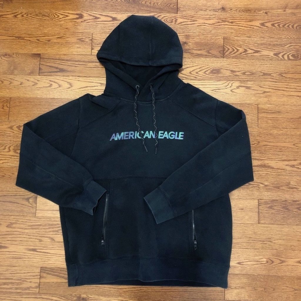 American Eagle Outfitters Black hoodie with reflective letters Size US L / EU 52-54 / 3 - 1 Thumbnail