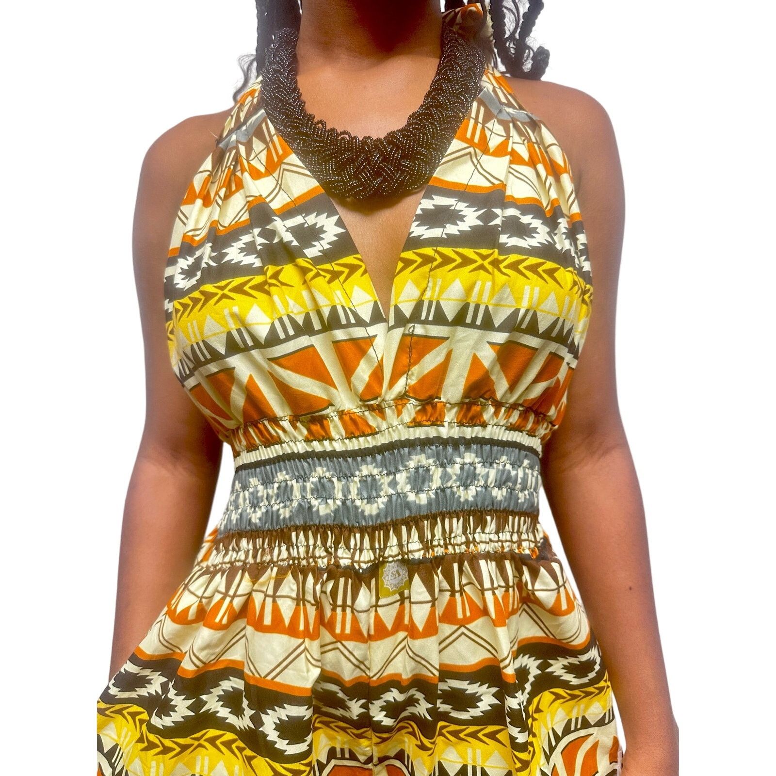Other Yellow African print Kente halter jumpsuit w/ elastic waist Size 32" / US 10 / IT 46 - 3 Thumbnail