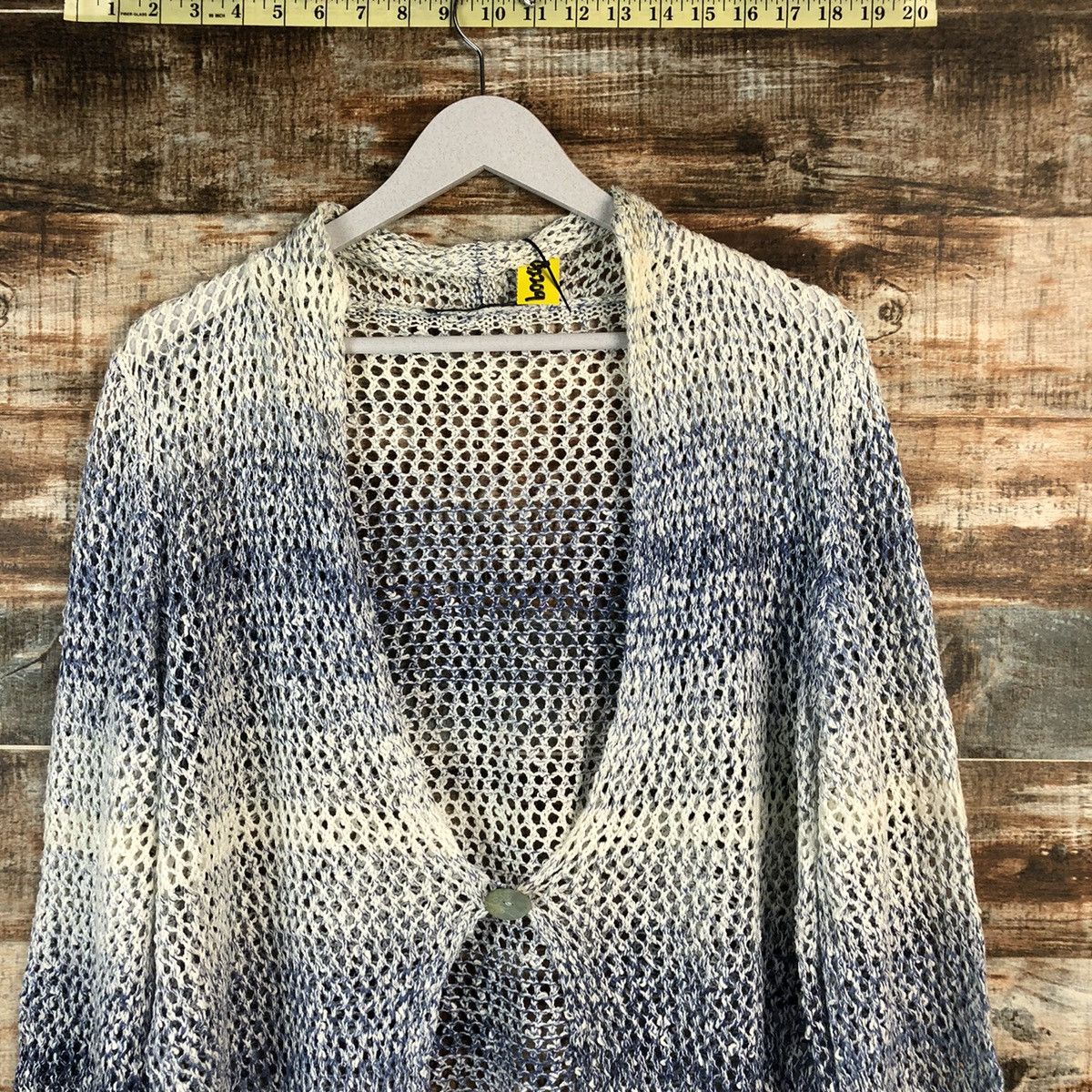 Japanese Brand Cinzia Caldi crochet meshnet Stripe Cardigan Knitwear #A2209 Size US XL / EU 56 / 4 - 4 Thumbnail