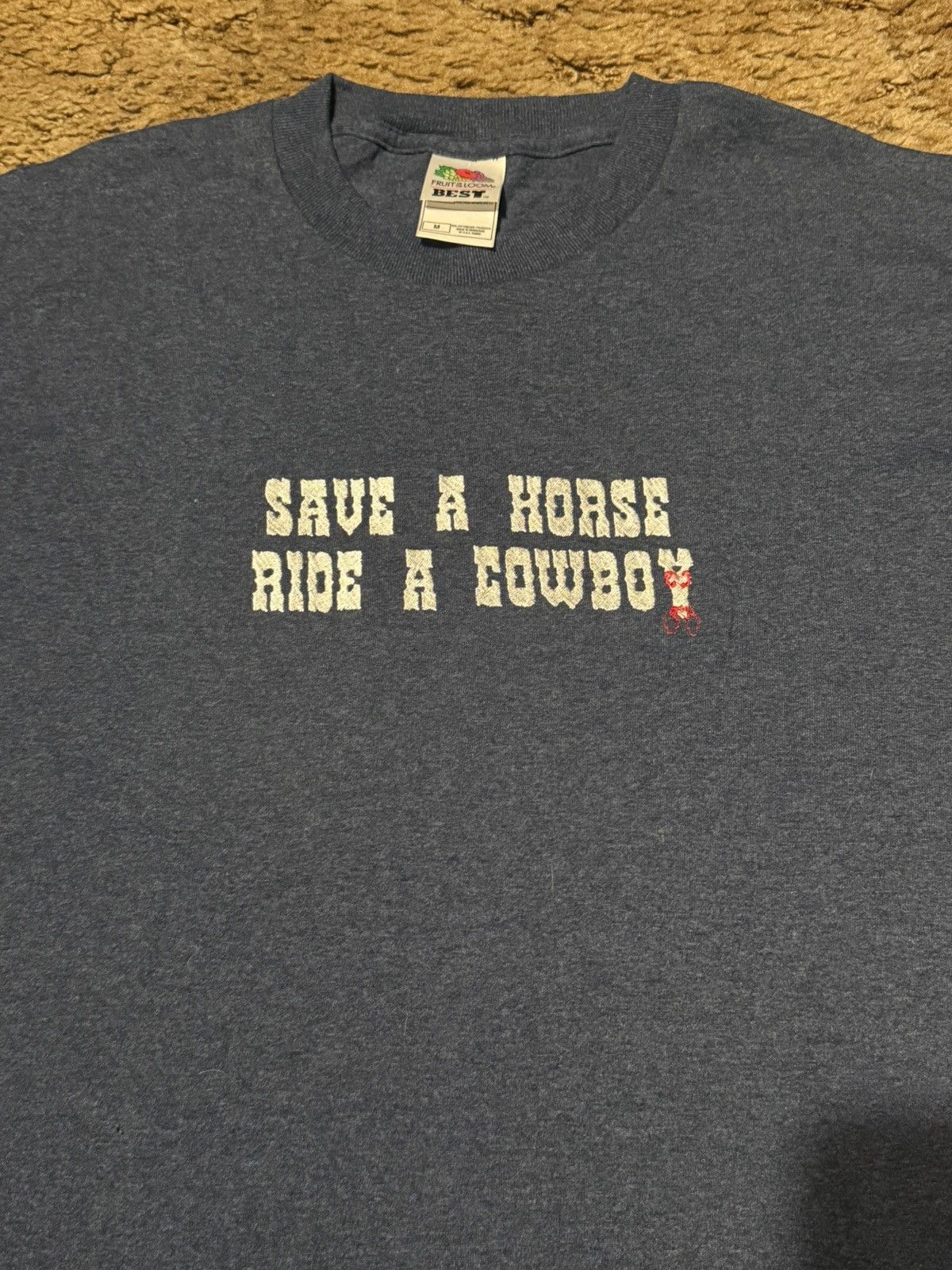 Vintage Save A Horse Ride A Cowboy T-Shirt Tee Blue Medium Size US M / EU 48-50 / 2 - 2 Thumbnail