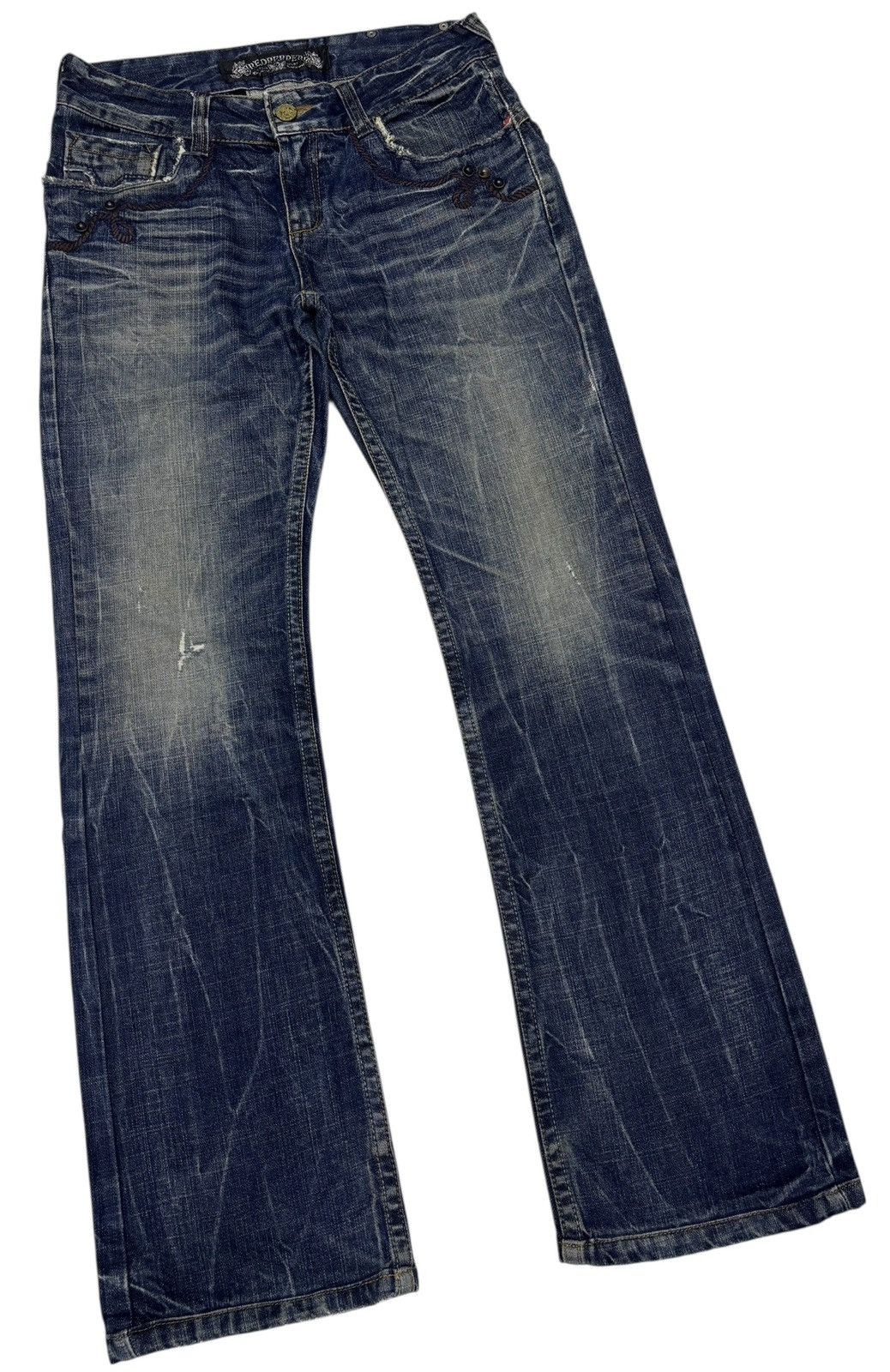 If Six Was Nine RED PEPPER FLARED JEANS DISTRESSED DENIM Size US 30 / EU 46 - 3 Thumbnail
