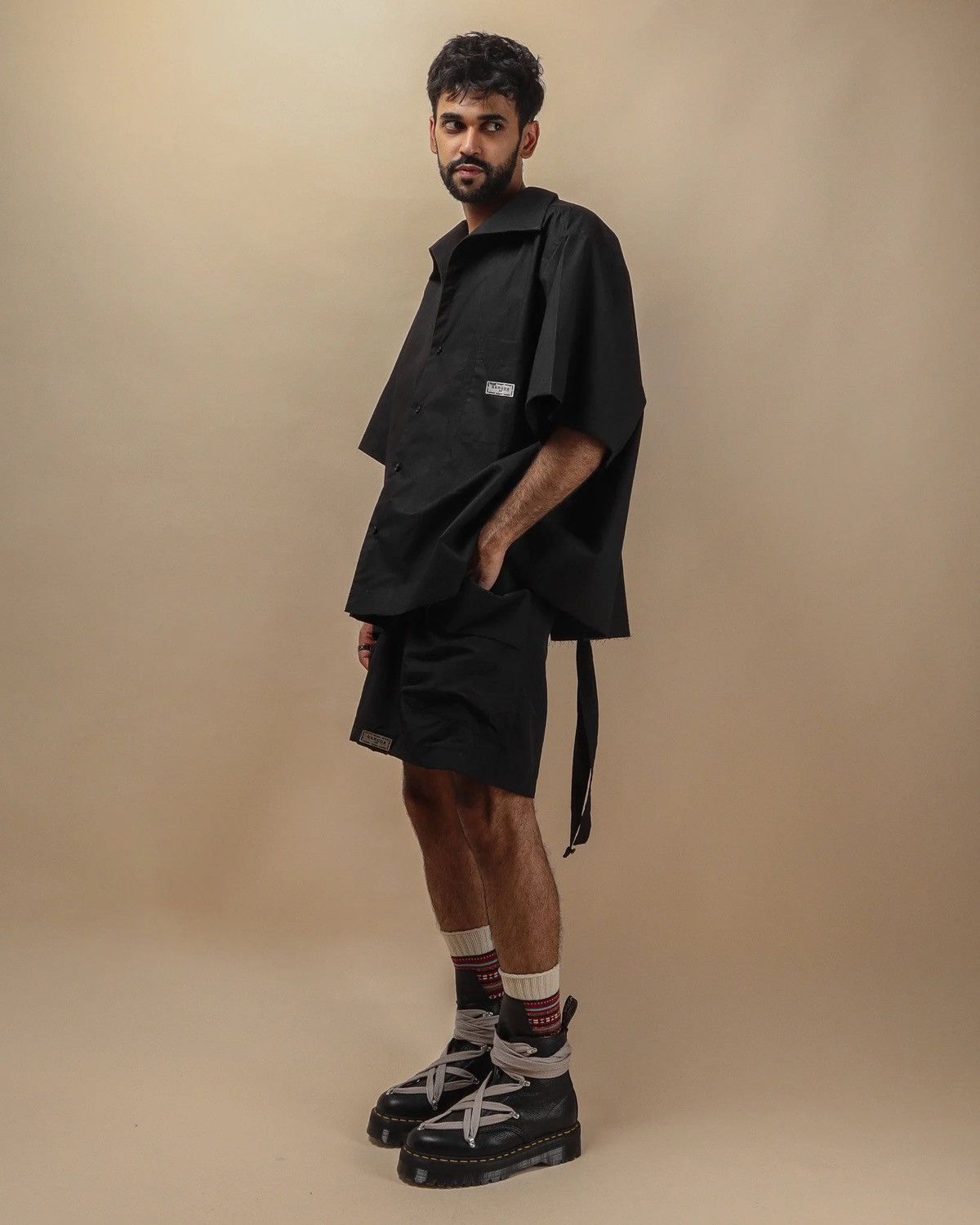 image of Garuda Poplin Villain Collar Tee in Black, Men's (Size Medium)
