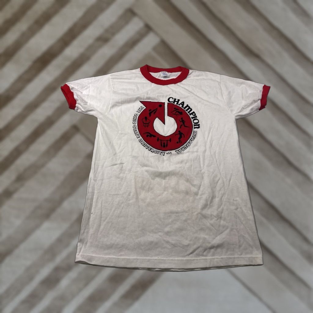 Champion VINTAGE Champion Ringer T Shirt Large USA The Ohio State University Shirt Mens White 60s 70s 80s College University Ohio Size US L / EU 52-54 / 3 - 1 Thumbnail