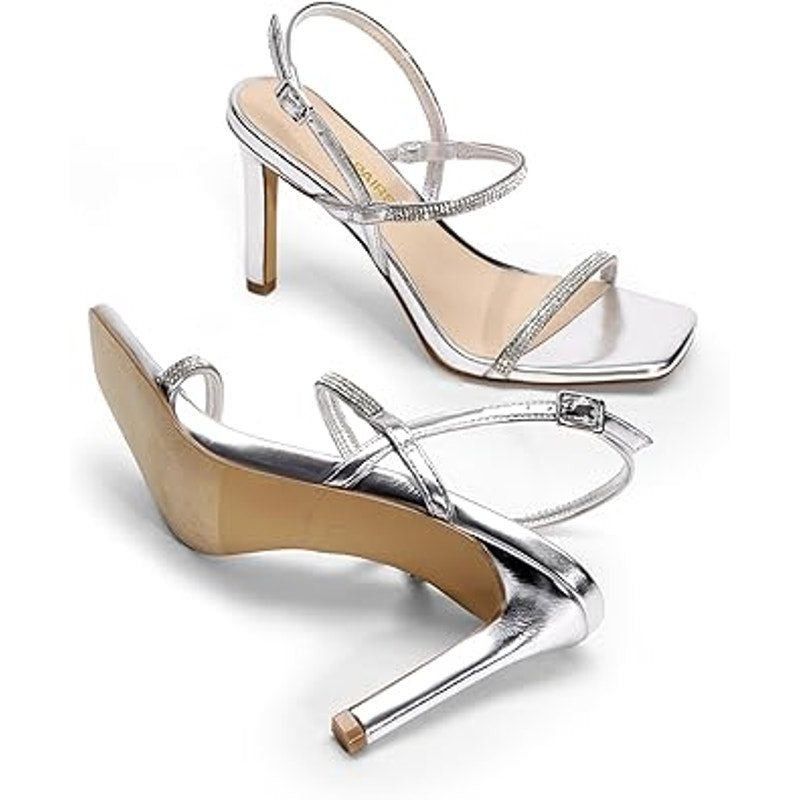 Other Dream Pairs Women's 9.5 Silver Rhinestone Open Toe Heels Size US 9.5 / IT 39.5 - 3 Thumbnail