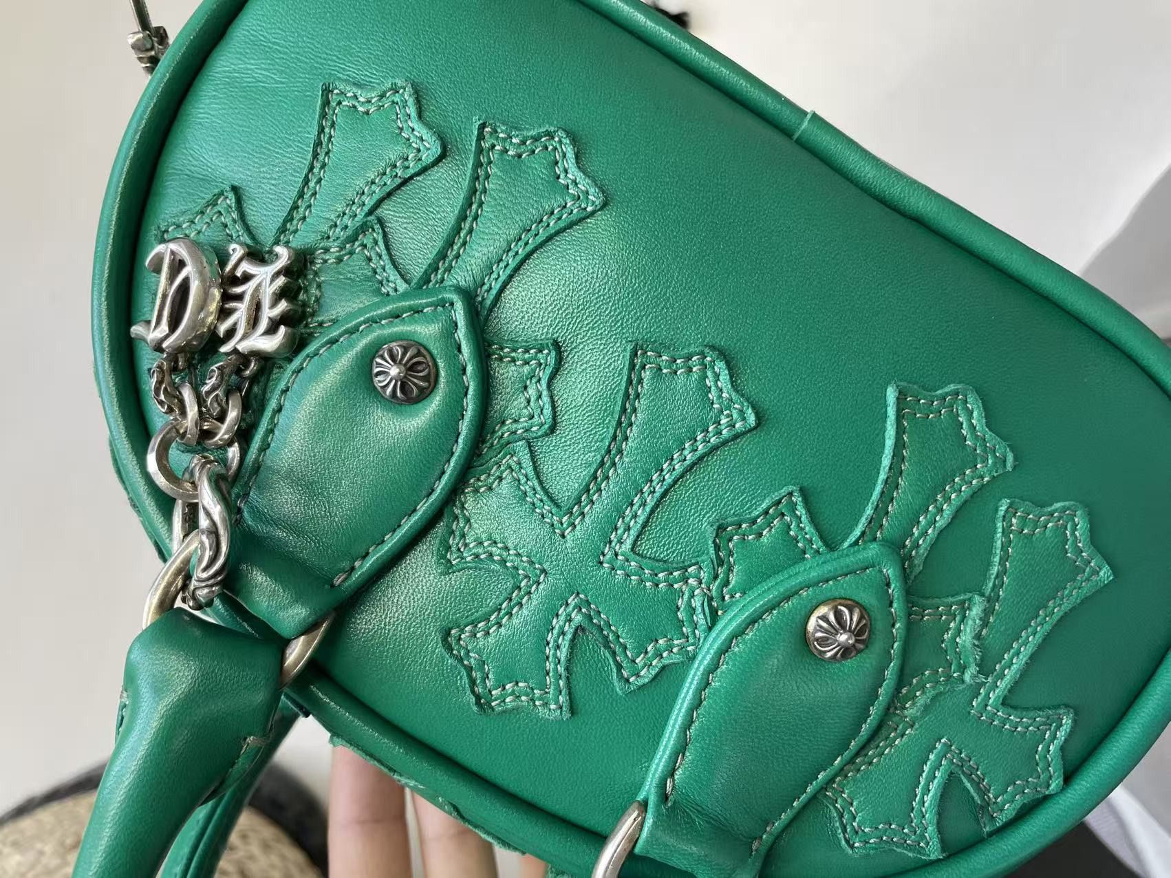 Chrome Hearts Chrome Hearts Leather Cross Patch Green Mini Gym Bag Size ONE SIZE - 7 Thumbnail