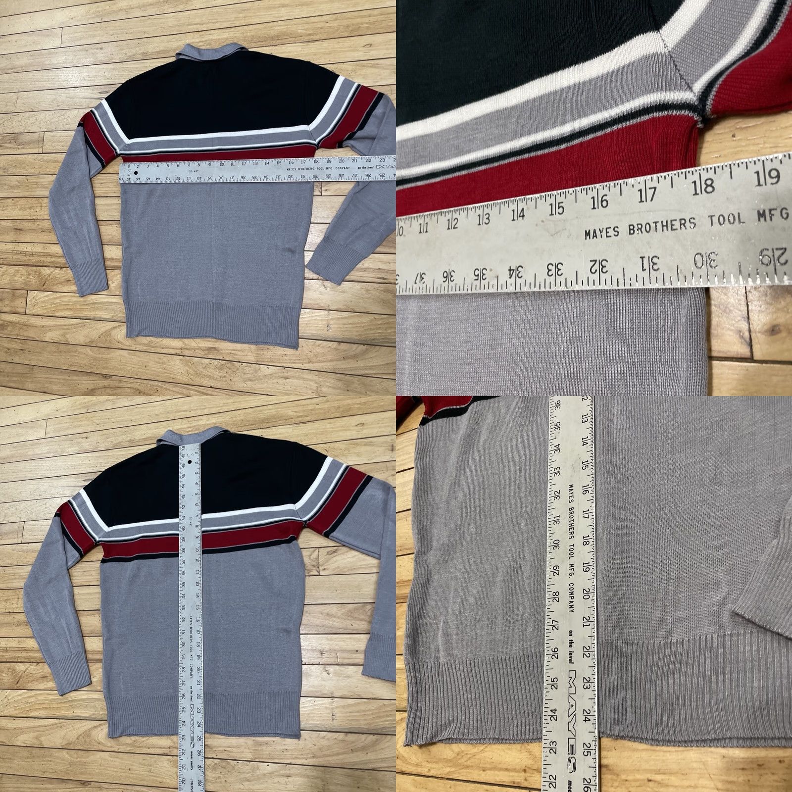 Vintage CAMPUS Polo Shirt Men L Gray Black Red Stripe Knit Vintage 1970s Classic Polo Shirt Mens Size US L / EU 52-54 / 3 - 8 Thumbnail