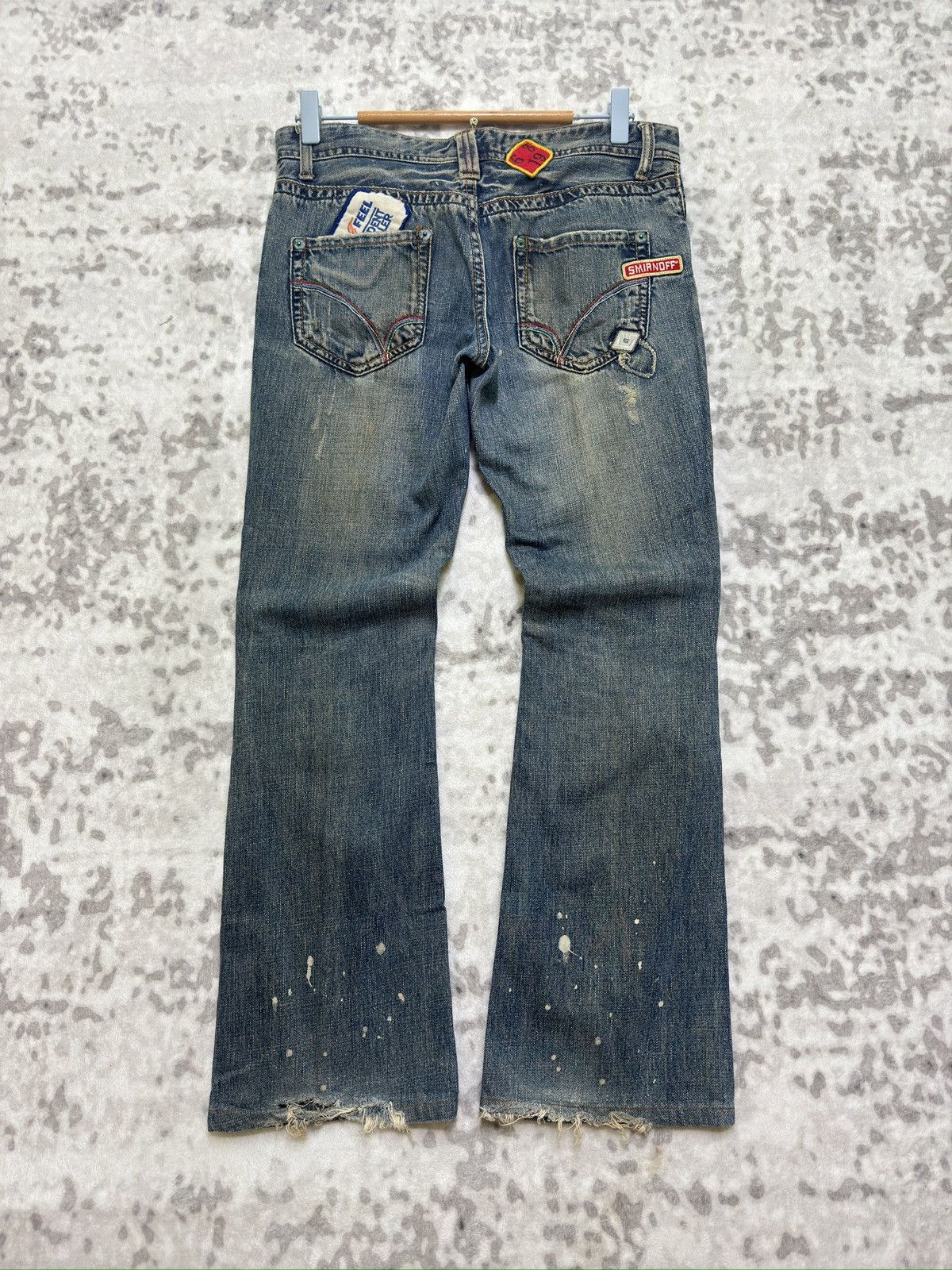Japanese Brand Vintage BACK NUMBER Flare Distressed Low Raise Patches Denim Size US 29 - 2 Thumbnail
