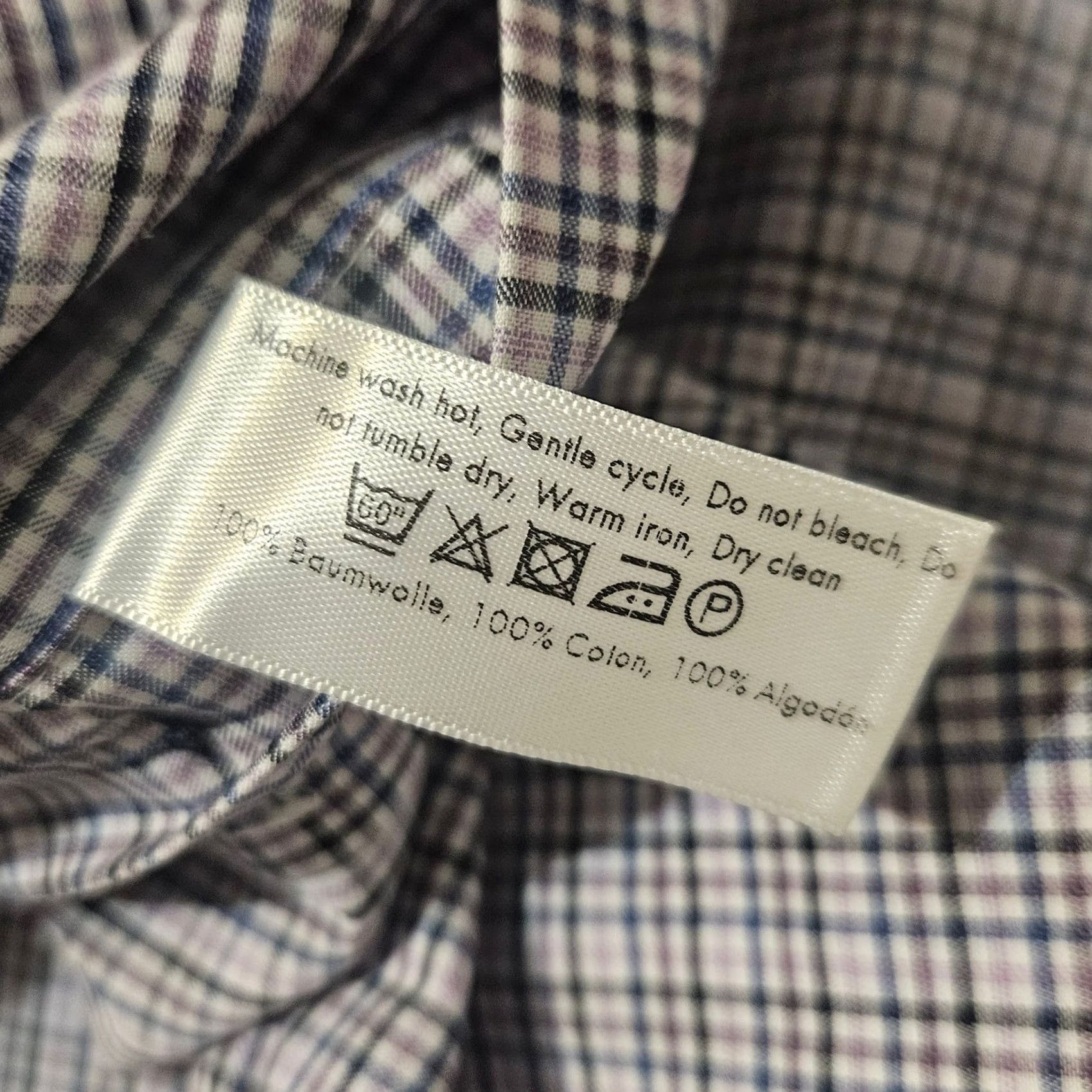 Eton Eton Shirt Mens Large 16.5-42 Purple Plaid Long Sleeve Cotton Shirt Size 42R - 6 Thumbnail