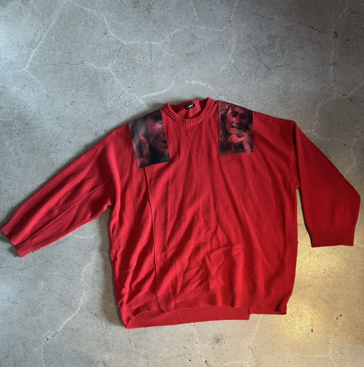 image of Raf Simons Red Oversized Patches Sweater, Men's (Size XL)