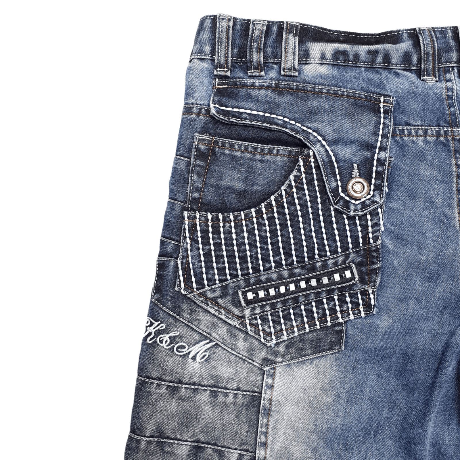 Vintage Vintage Kosmo Lupo Y2K Patchwork Multi Pocket Denim Shorts Size US 38 / EU 54 - 4 Thumbnail