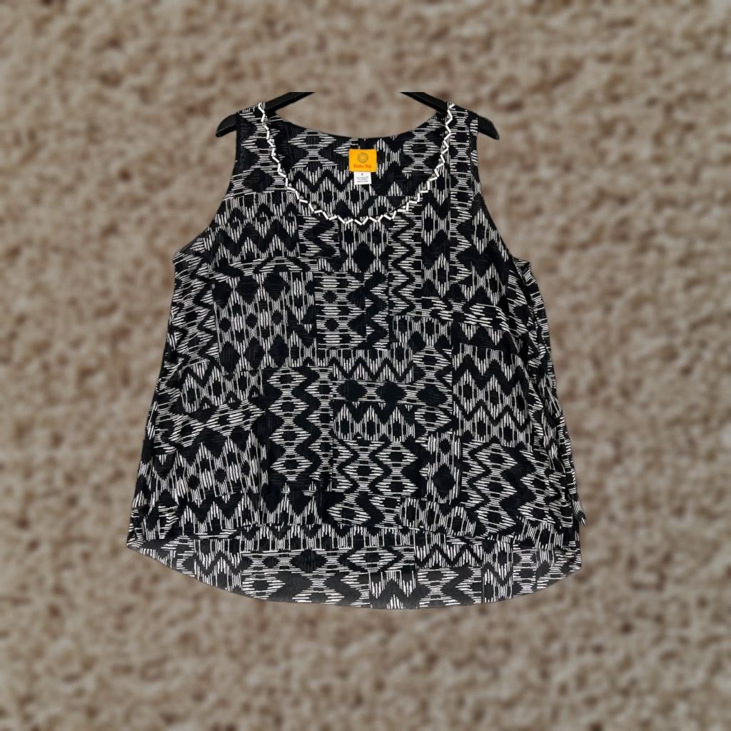 Vintage Ruby Rd Tank Women Small Black White Sleeveless Southwestern Cotton Blend Beaded Argyle/Diamond Shirt Size S / US 4 / IT 40 - 1 Thumbnail