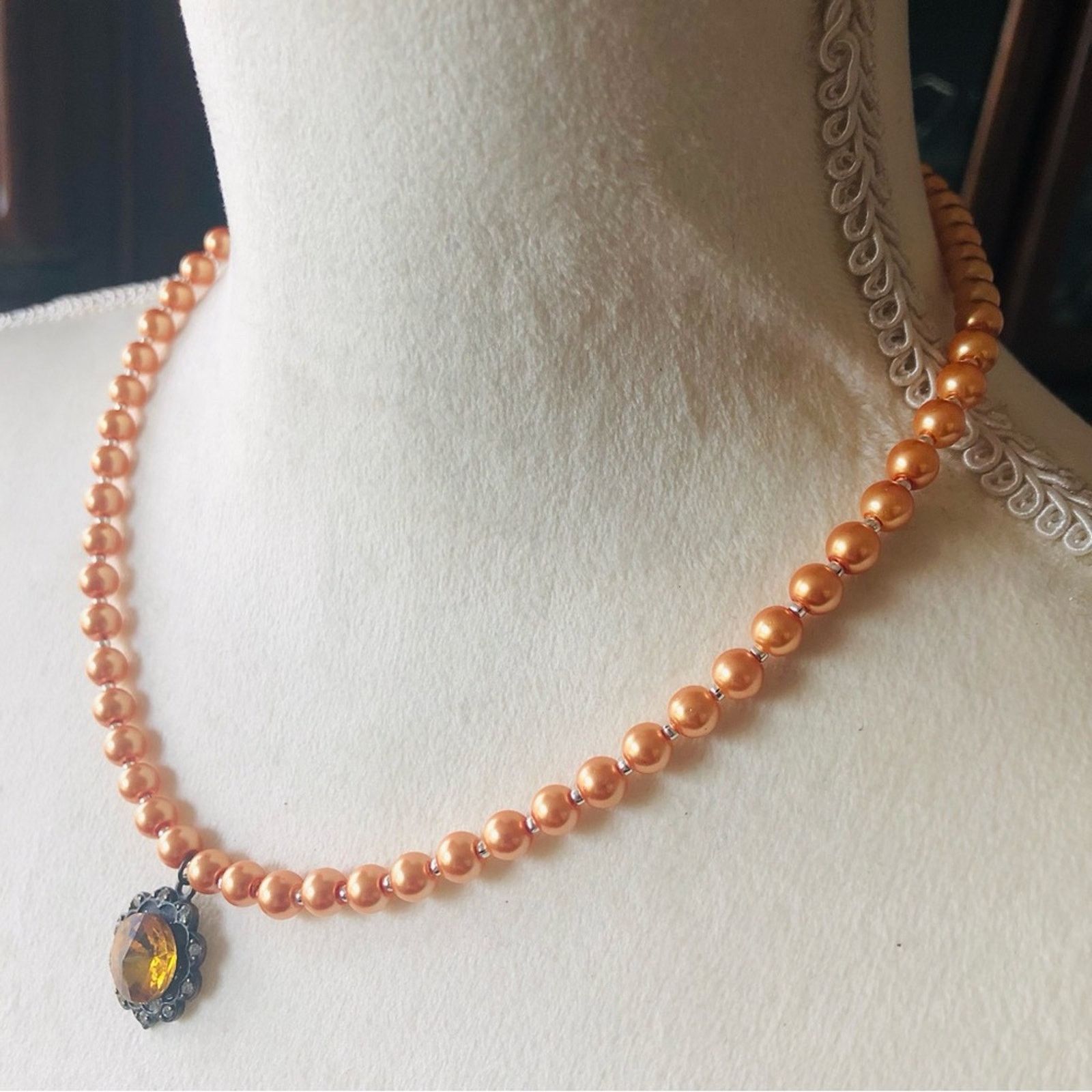 Handmade Handcrafted repurpose amber rivoli halo Pearl necklace Size ONE SIZE - 4 Thumbnail