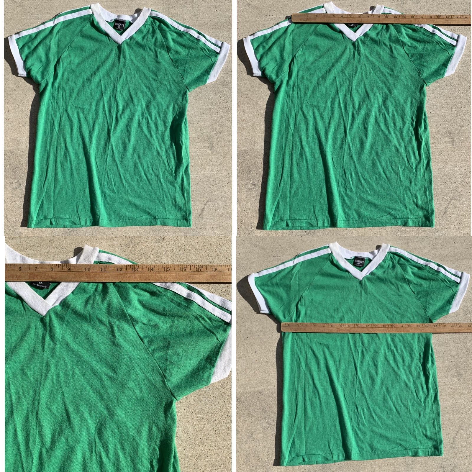 Vintage VINTAGE Wrights T Shirt Short Sleeve V Neck Ringer Tee Made In USA Size M Green Casual Mens Vintage 50% cotton 50% polyester) Size US M / EU 48-50 / 2 - 10 Thumbnail