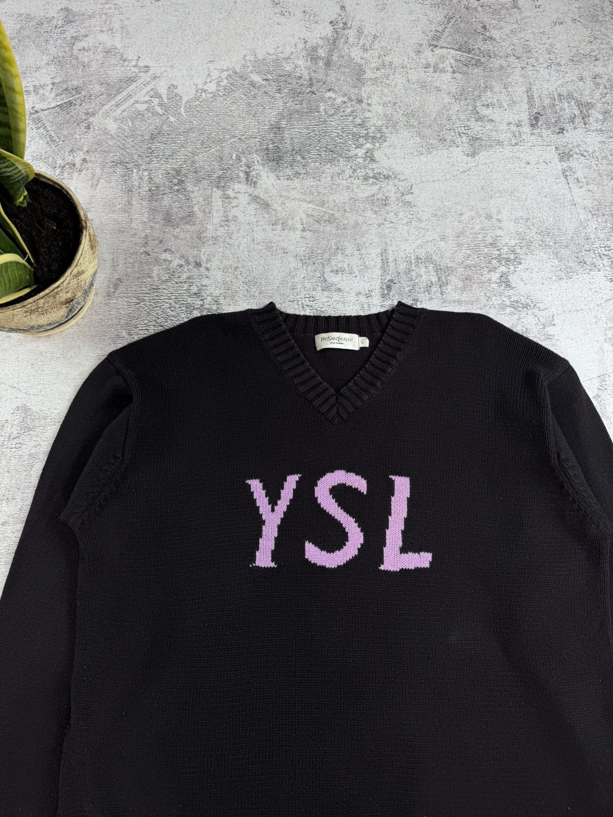 Yves Saint Laurent 90s Yves Saint Laurent YSL Knit V-Neck Sweatshirt Sweater Size US L / EU 52-54 / 3 - 5 Thumbnail