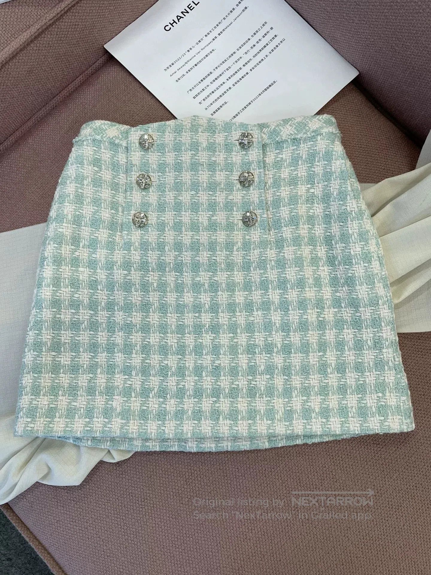 Chanel 23S Mint Green Plaid Mini Skirt.