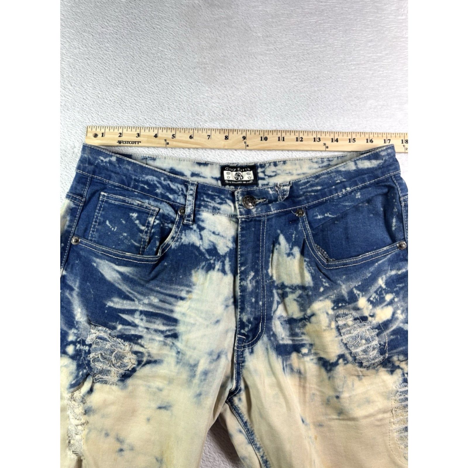 Vintage Gray Earth Jeans Men’s 34x32 Acid Washed Distressed Denim Blue White 5-Pocket Regular Fit Size 34 Jeans Size US 34 / EU 50 - 7 Thumbnail