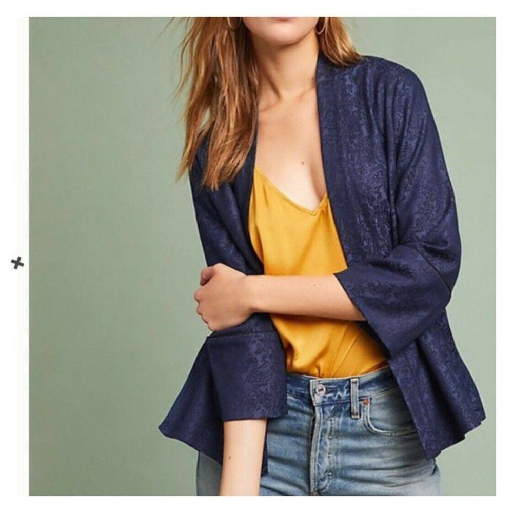 Anthropologie Anthropologie Harlyn Jacket Blue Brocade with Pleated Back S Size M / US 6-8 / IT 42-44 - 1 Thumbnail