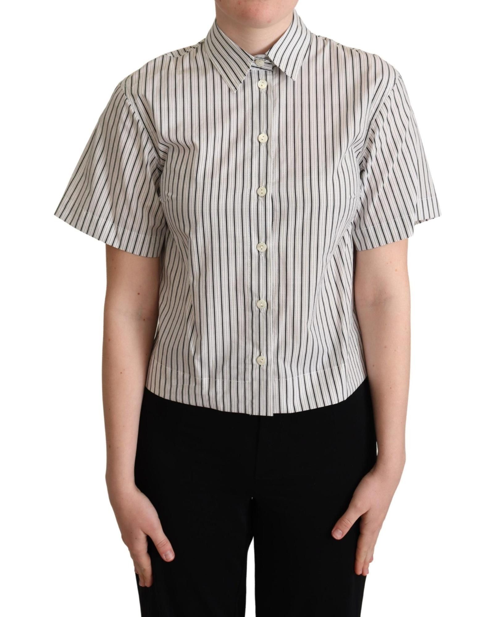 image of Dolce Gabbana Striped Collared Shirt in Blackwhite, Women's (Size XS)