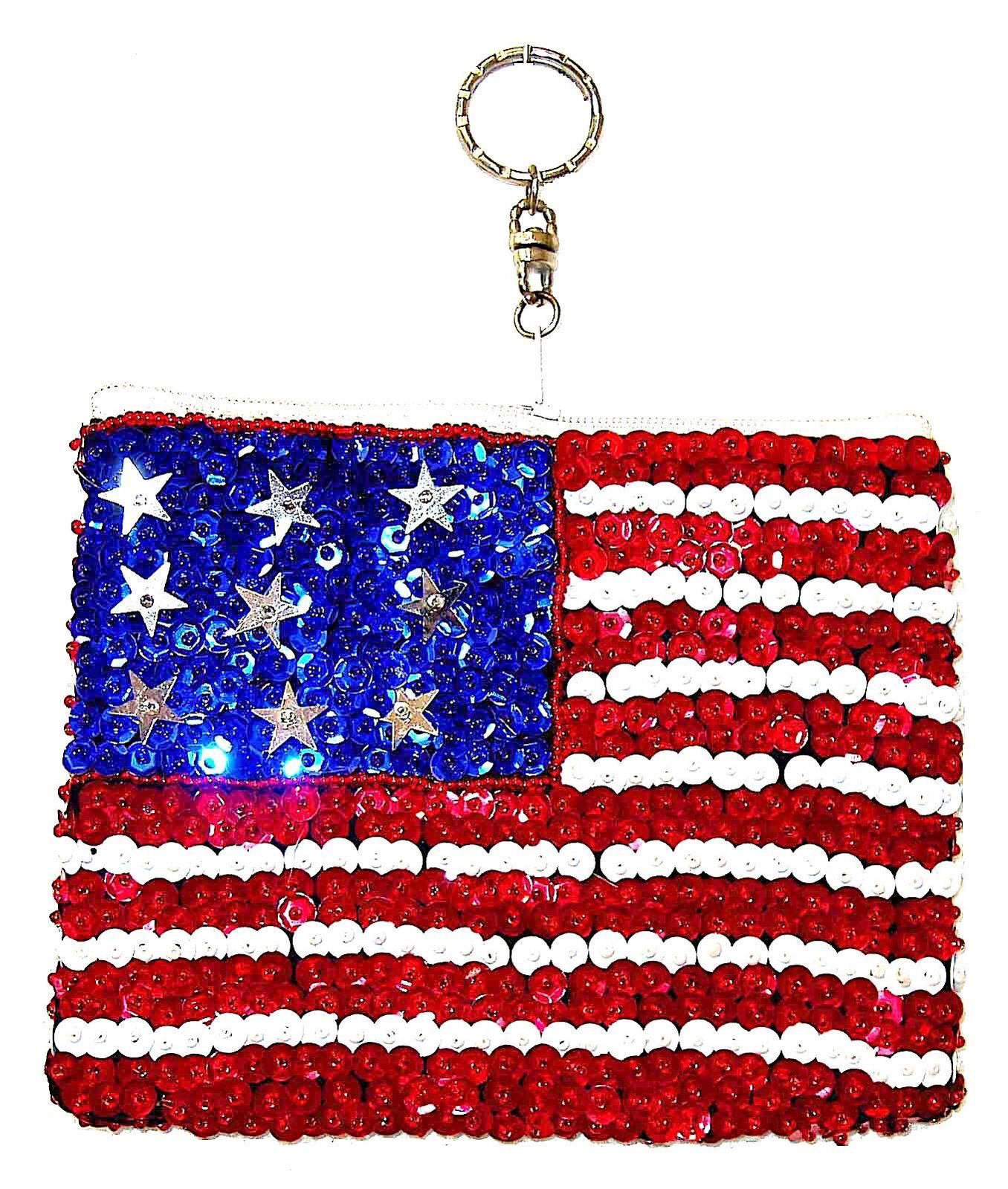 Stars & Stripes Sequin Beaded Coin Purse Keychain USA STARS & STRIPES Size ONE SIZE - 1 Preview