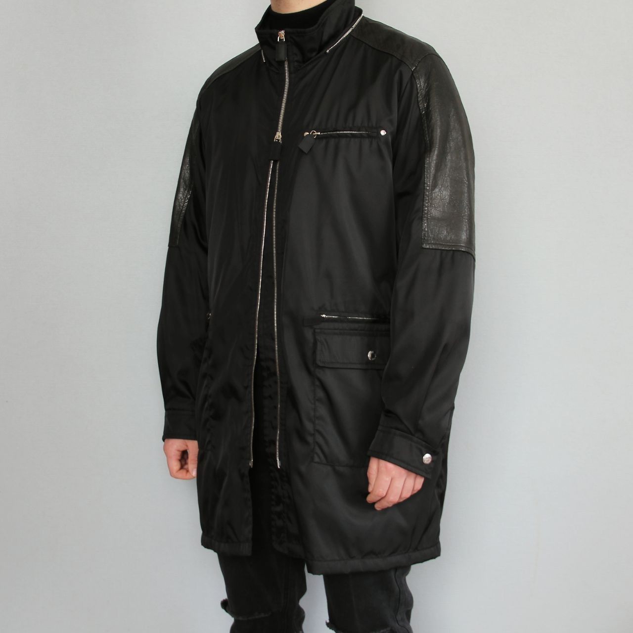 Prada 🔥F/W09 Prada Leather/Nylon Black Overcoat Size US XL / EU 56 / 4 - 2 Thumbnail