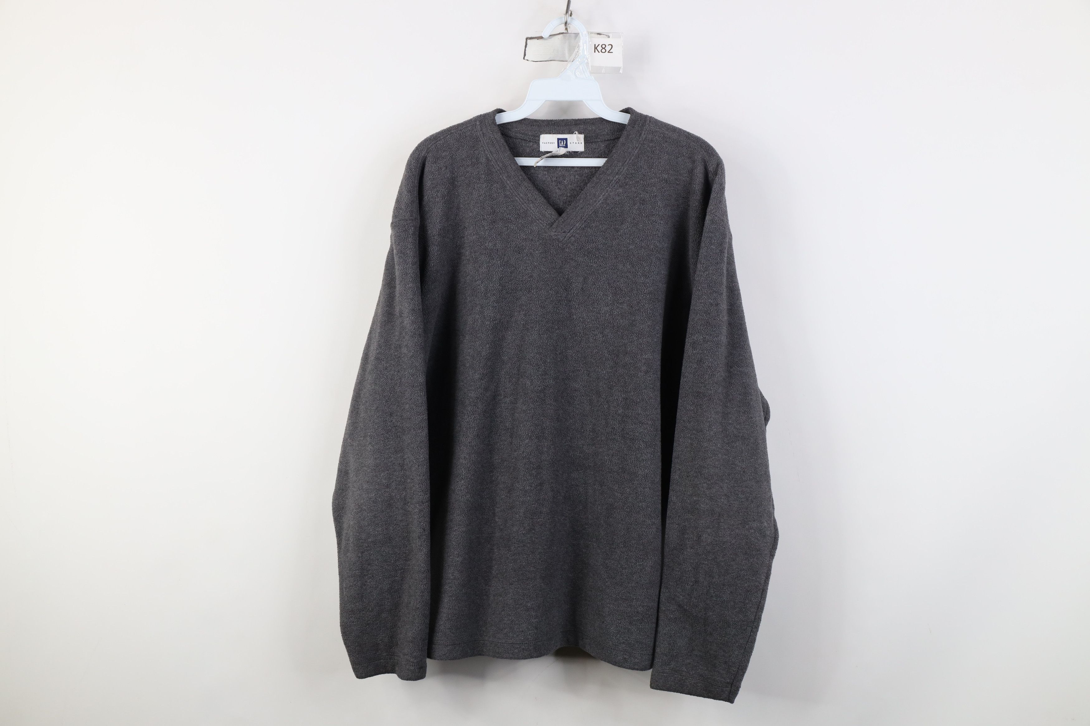 Gap Vintage 90s Y2K Gap Faded Blank V-Neck Fleece Sweater Gray Size US M / EU 48-50 / 2 - 1 Thumbnail