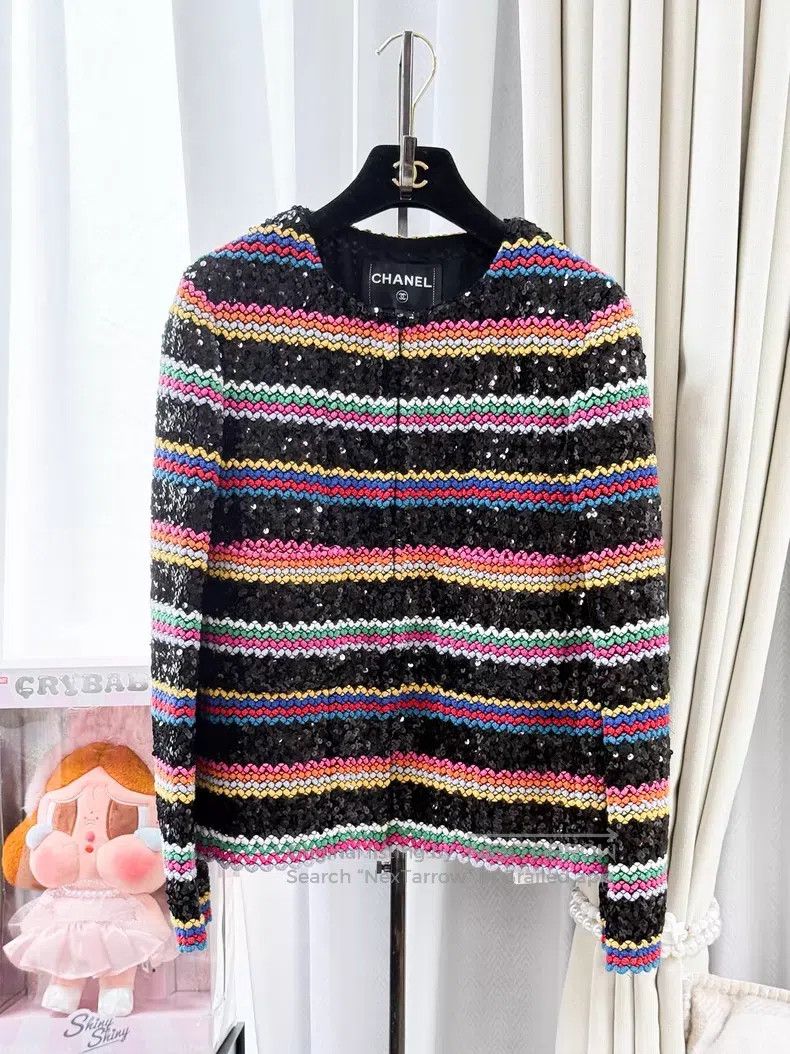 Chanel Chanel Striped woven sequin tweed long-sleeved jacket Size XXS / US 00 / IT 34 - 1 Thumbnail