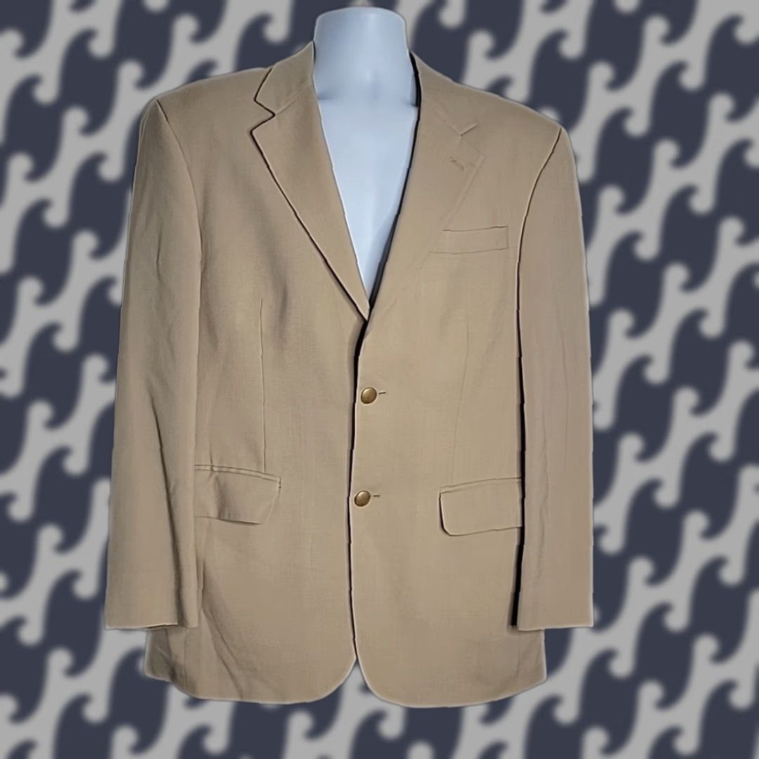 VINTAGE Lands' End Wool 2 Button Blazer Jacket Sz 39R Beige Lined