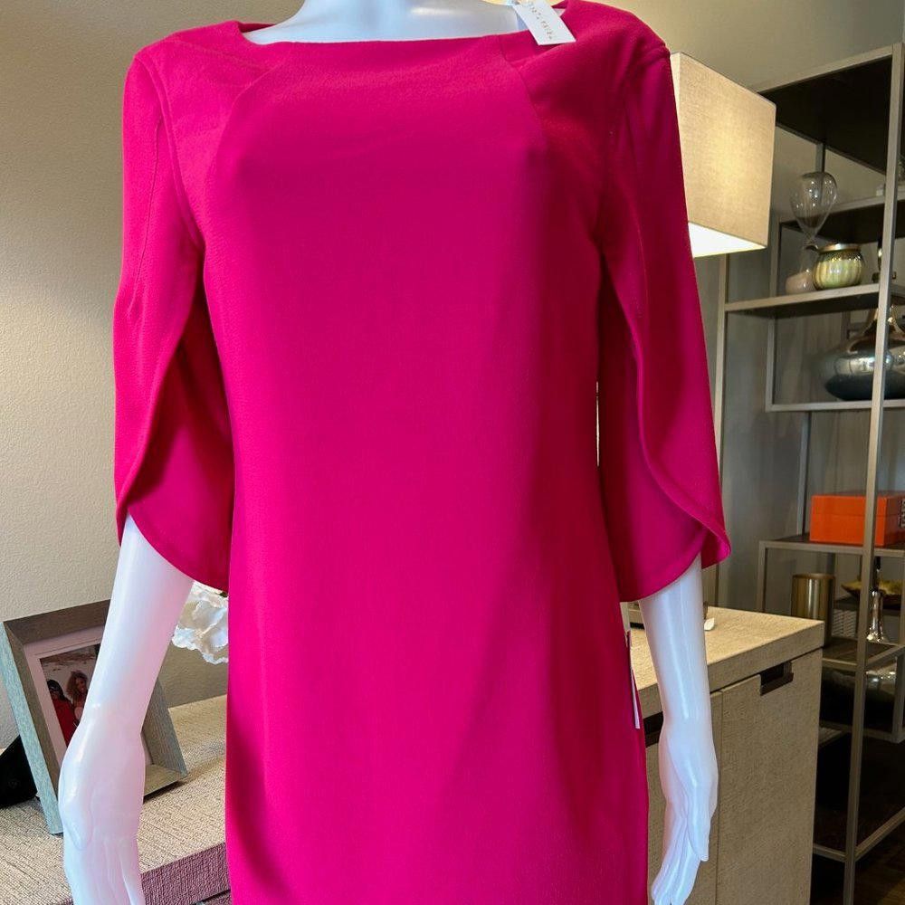 Designer Trina Turk Memorable Hibiscus Pink Tulip Sleeves Dress Size M / US 6-8 / IT 42-44 - 3 Thumbnail