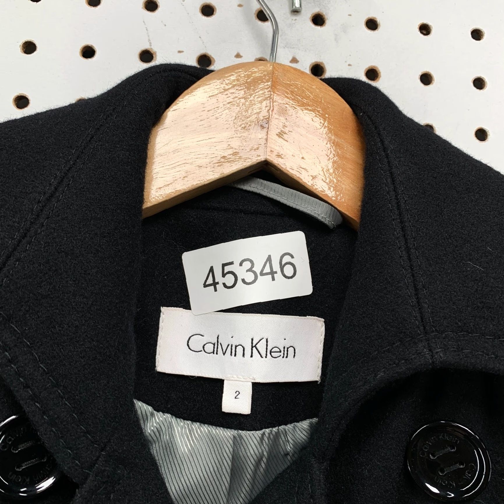 Calvin Klein Calvin Klein Wool Coat Women Black 2 Tiered Belted Double Breasted Ruffle Skirt Size 26" / US 2 / IT 38 - 4 Thumbnail