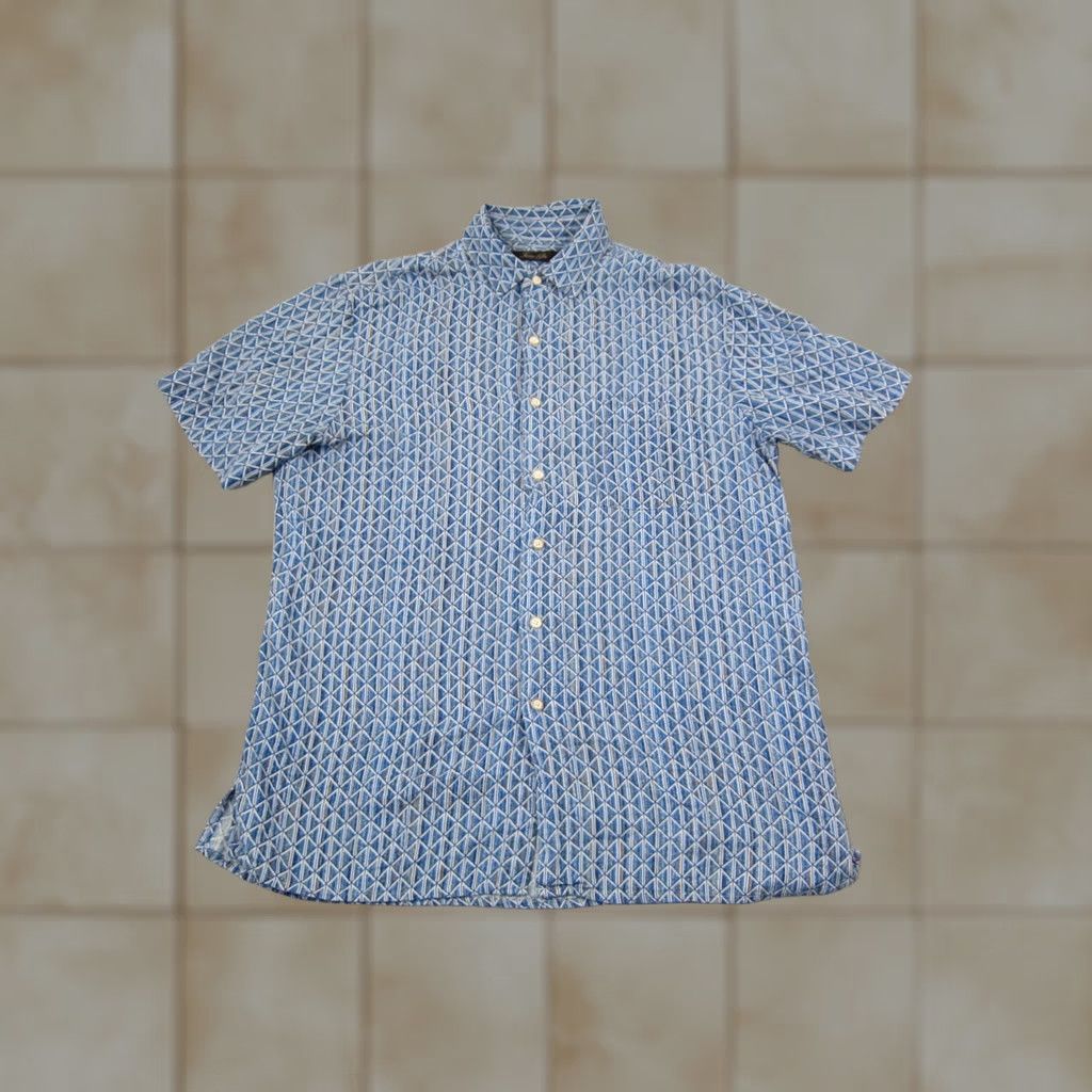 Tasso Elba Tasso Elba Shirt Adult Medium Blue Button Up Geometric Silk Rayon Mens Size US M / EU 48-50 / 2 - 1 Thumbnail