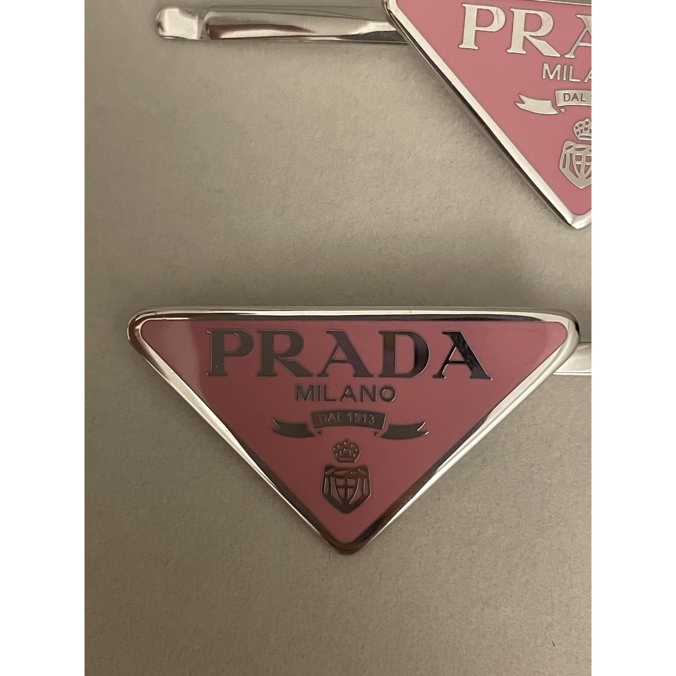Prada Prada Milano Pink Triangle Logo Hair Clips With Silver-Tone Size ONE SIZE - 2 Thumbnail