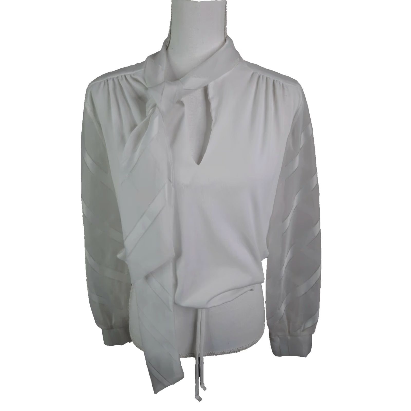 Vintage VINTAGE L2S 70s Blouse Shirt Disco Long Sleeve White V Neck Embellished M/L Womanly Shirt Size M / US 6-8 / IT 42-44 - 2 Thumbnail