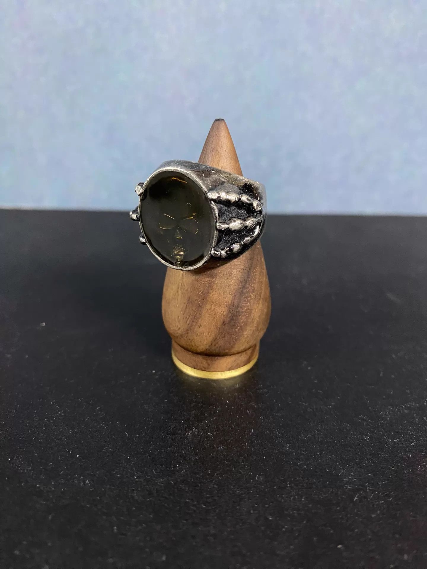Number (N)ine Number nine Eagle Claw Amber Skull 950 Silver Ring Size ONE SIZE - 1 Thumbnail