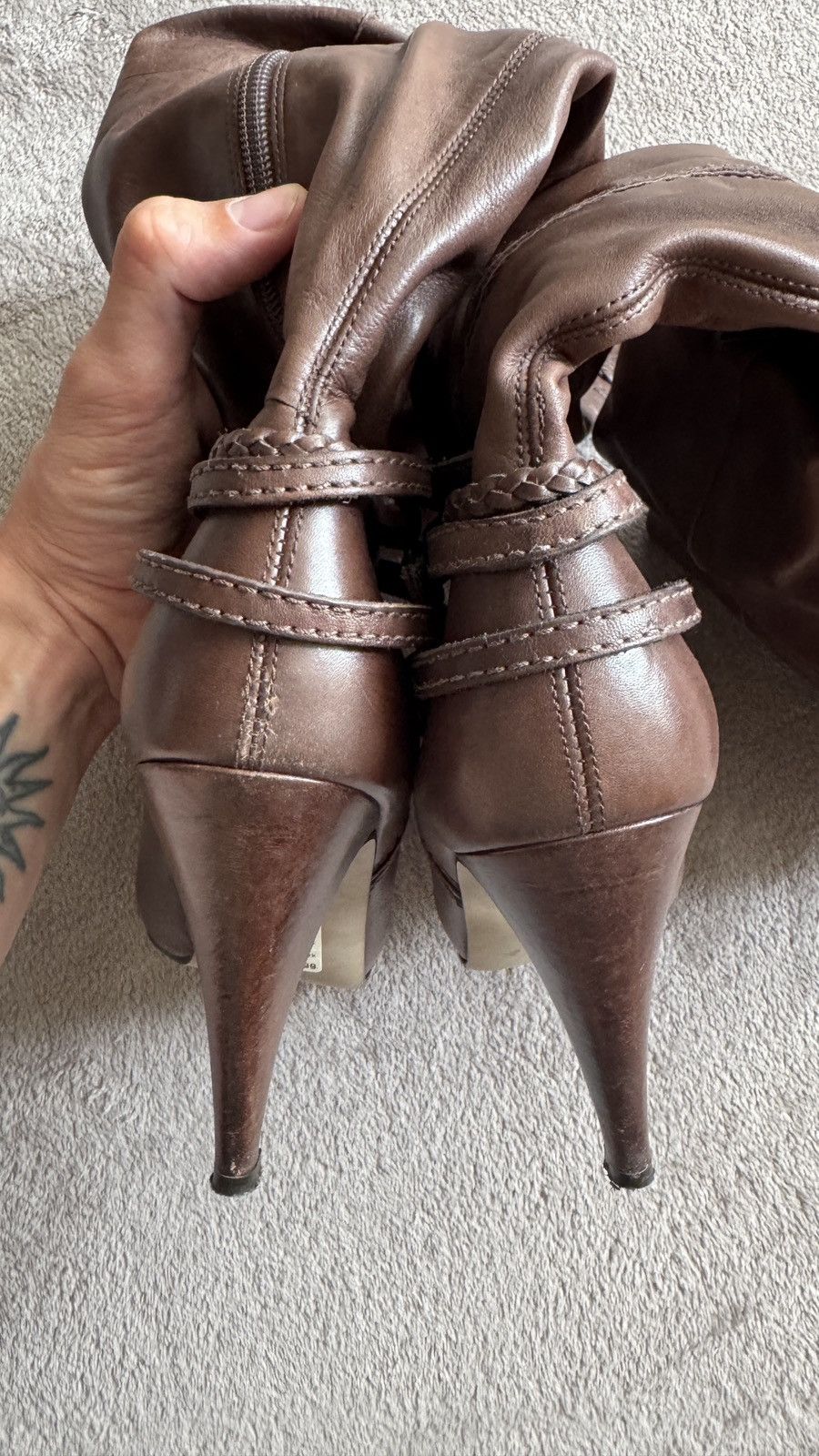Vintage River Island Vintage High Heeled Strap Brown Leather Boots Size US 9 / EU 42 - 7 Thumbnail