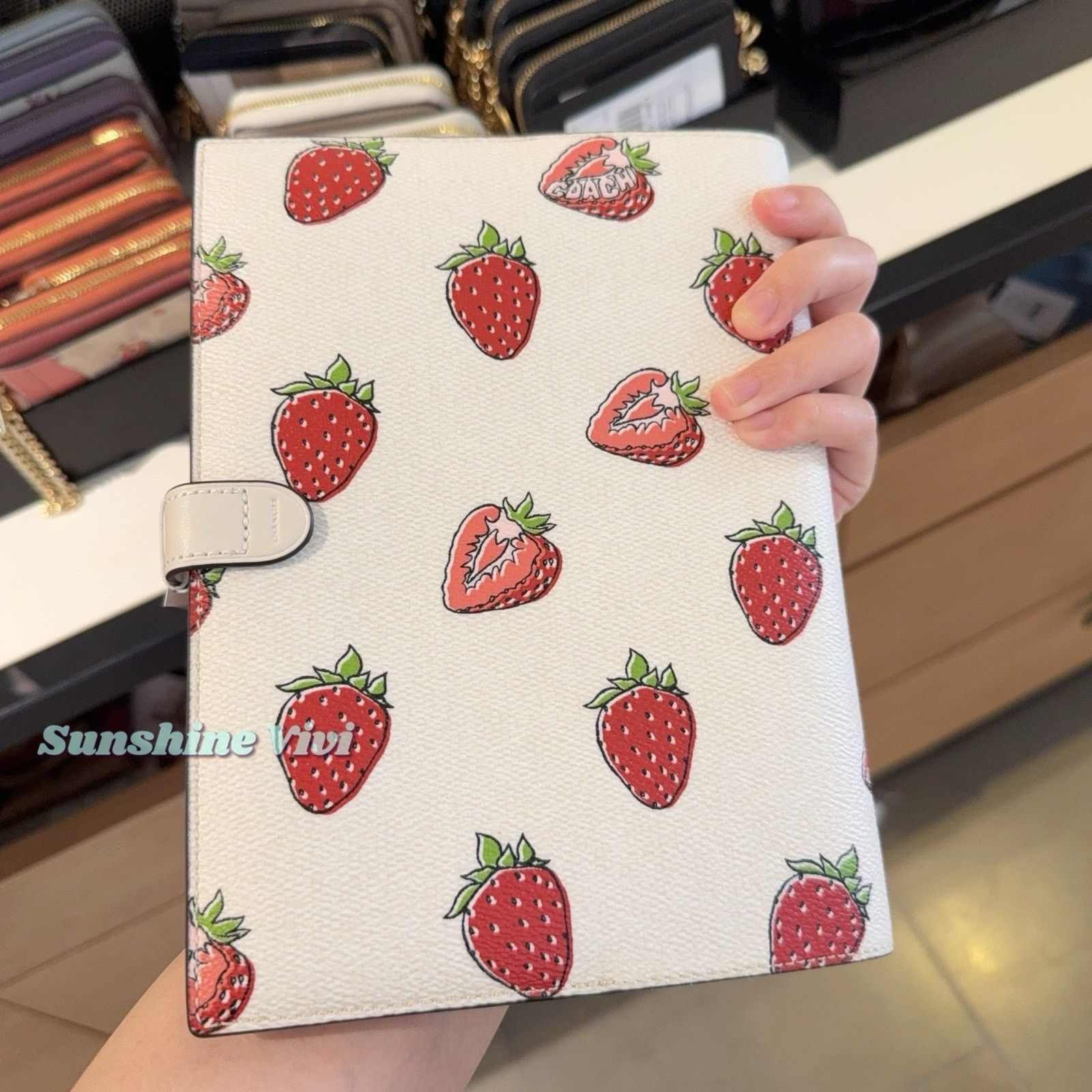 Coach NWT Coach Notebook With Strawberry Print Gold/Chalk CAO44 Size ONE SIZE - 1 Thumbnail