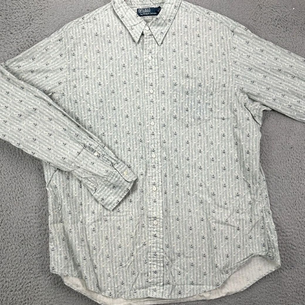 Polo Ralph Lauren Polo Ralph Lauren Button-Up Shirt Adult XL White Blue Casual Pocket Men Size US XL / EU 56 / 4 - 2 Thumbnail